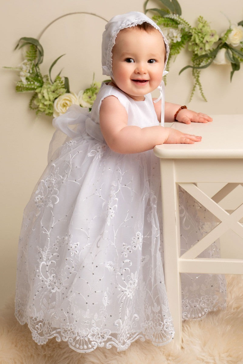 Baby Mädchen Taufweißes Kleid-Set - Weiß