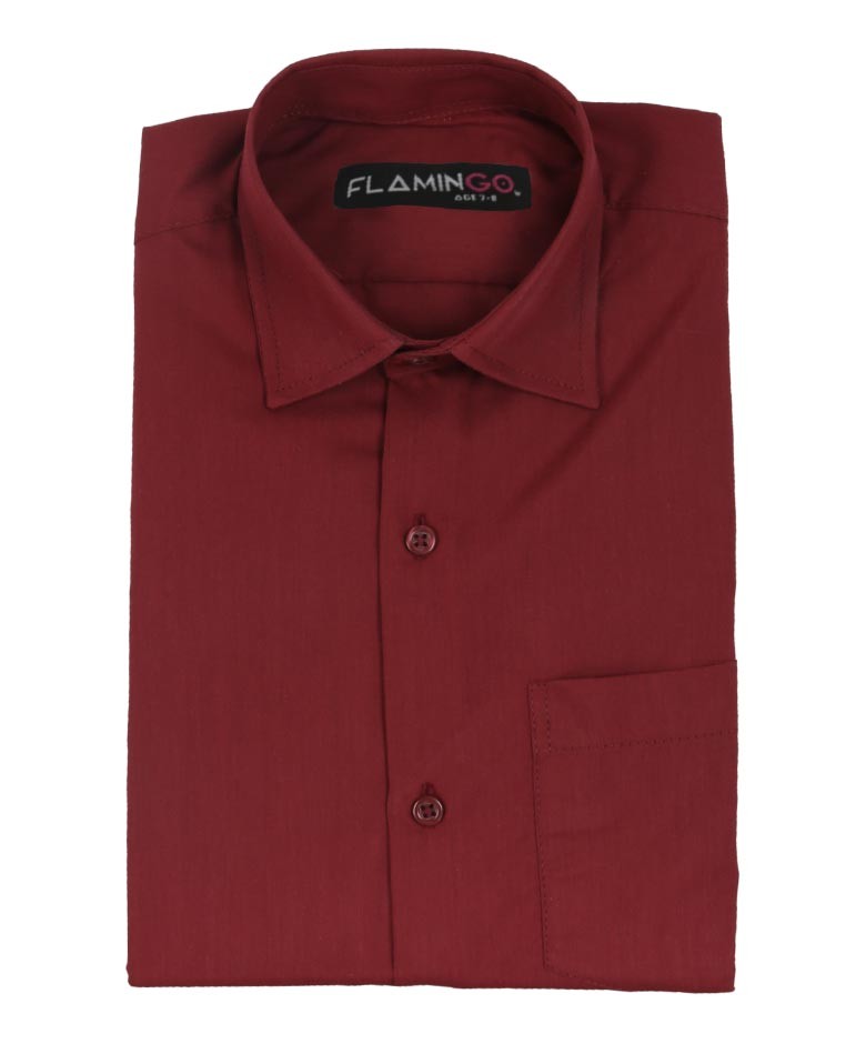 Boys Cotton Blend Formal Shirt - Burgundy