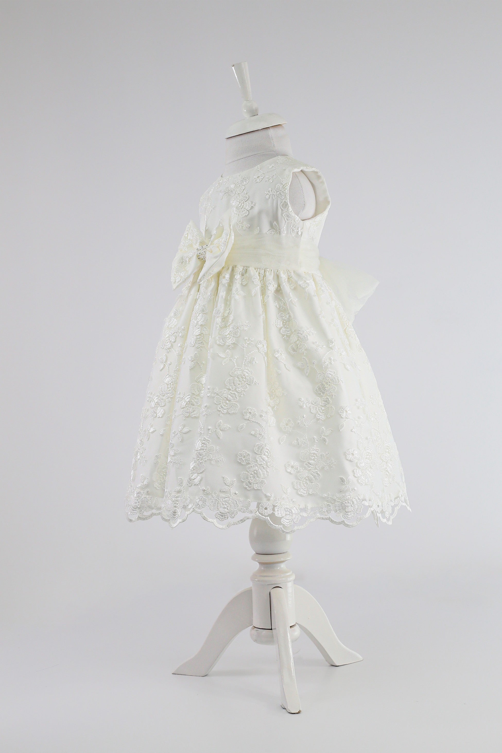 Ensemble de robe avec nœud en dentelle pour bébés filles - B1202 - Ivoire