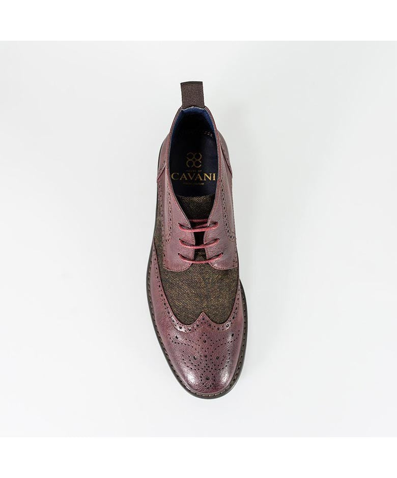 Herren Tweed Brogue Knöchelstiefel - CURTIS - Weinrot