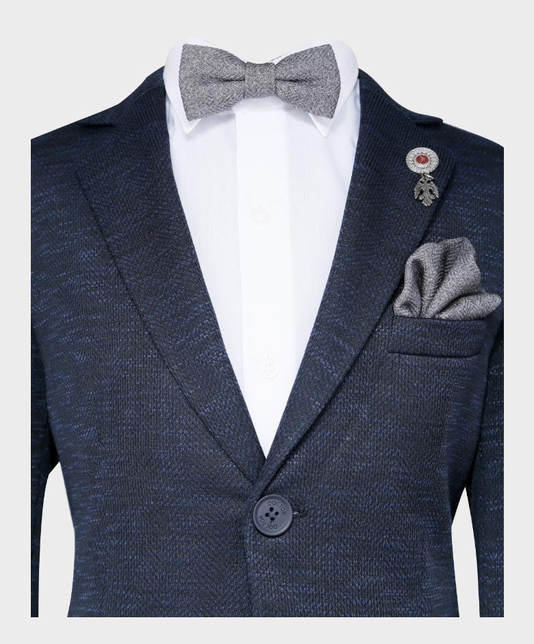 Blazer à Motifs Birdseye Tailored Fit pour Garçons - Bleu Foncé