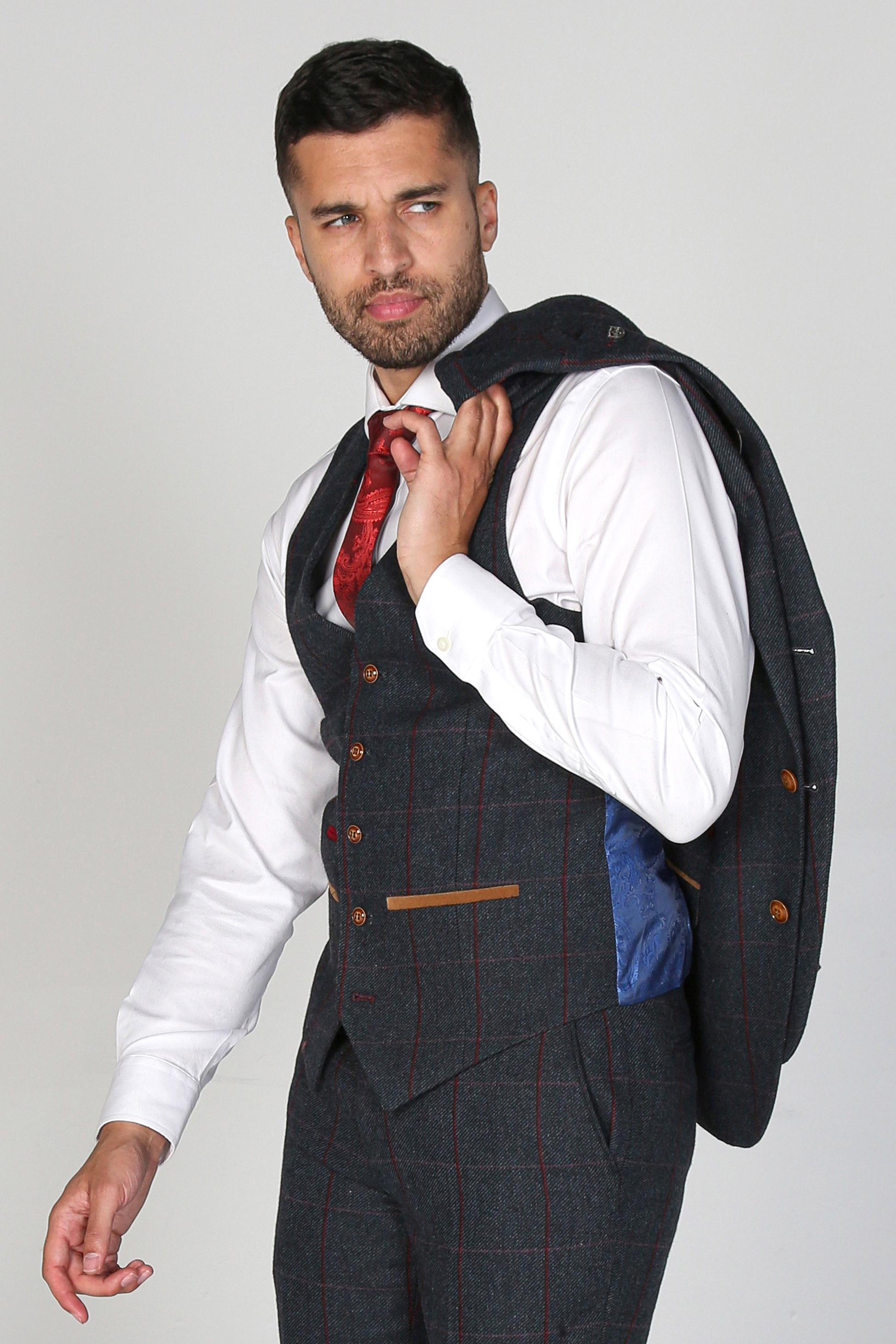 Gilet Retro en Chevron Bleu Marine pour Homme - Madrid - Bleu Marine