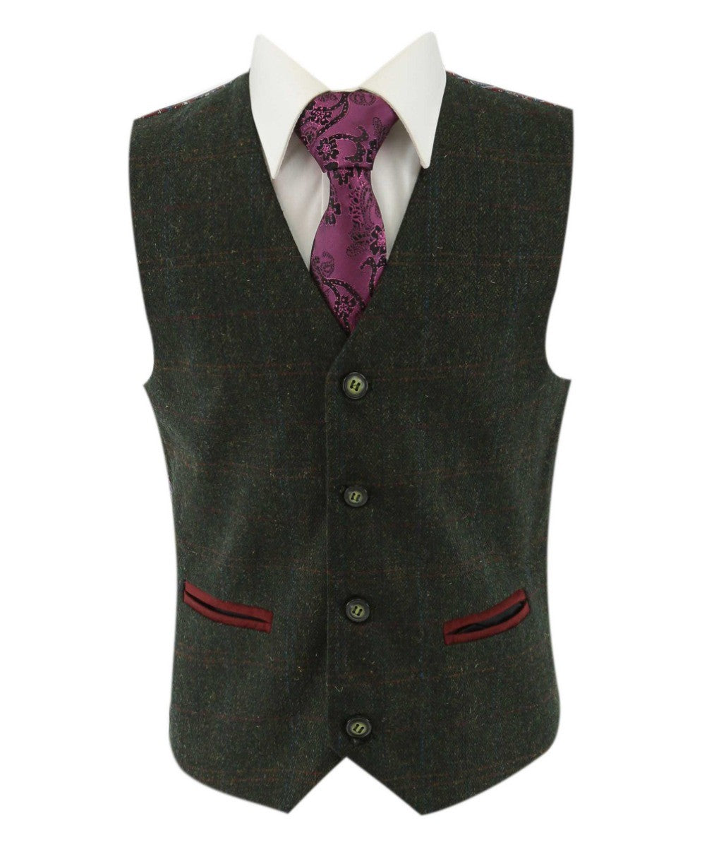 Costume en Tweed à Carreaux Tailored Fit pour Garçons - JOSHUA Vert - Vert Foncé