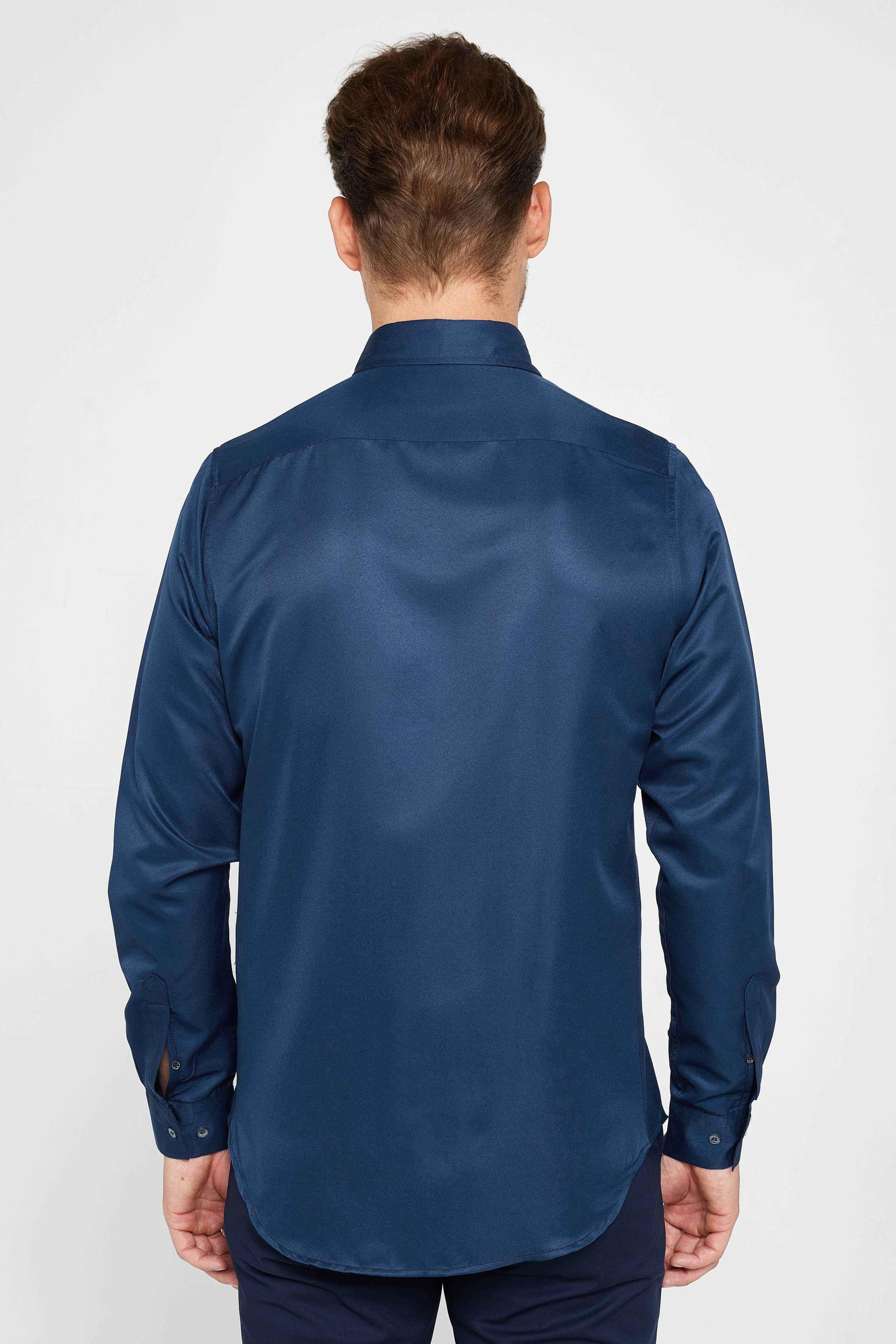 Herren Slim Fit Langarm Hemd - POLY - Marineblau