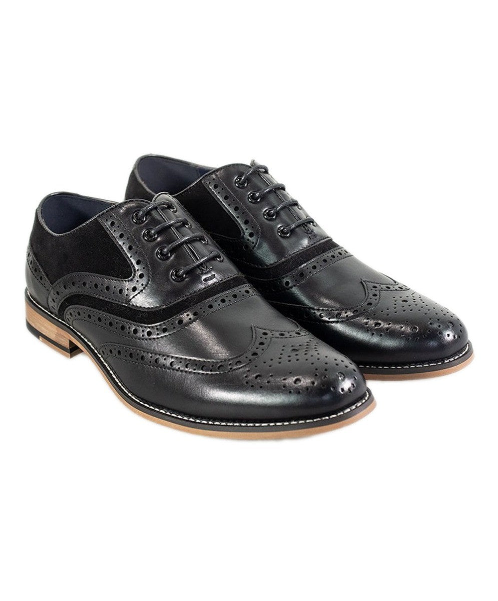 Men's Suede & Leather Oxford Brogue Shoes - ETHAN - Black