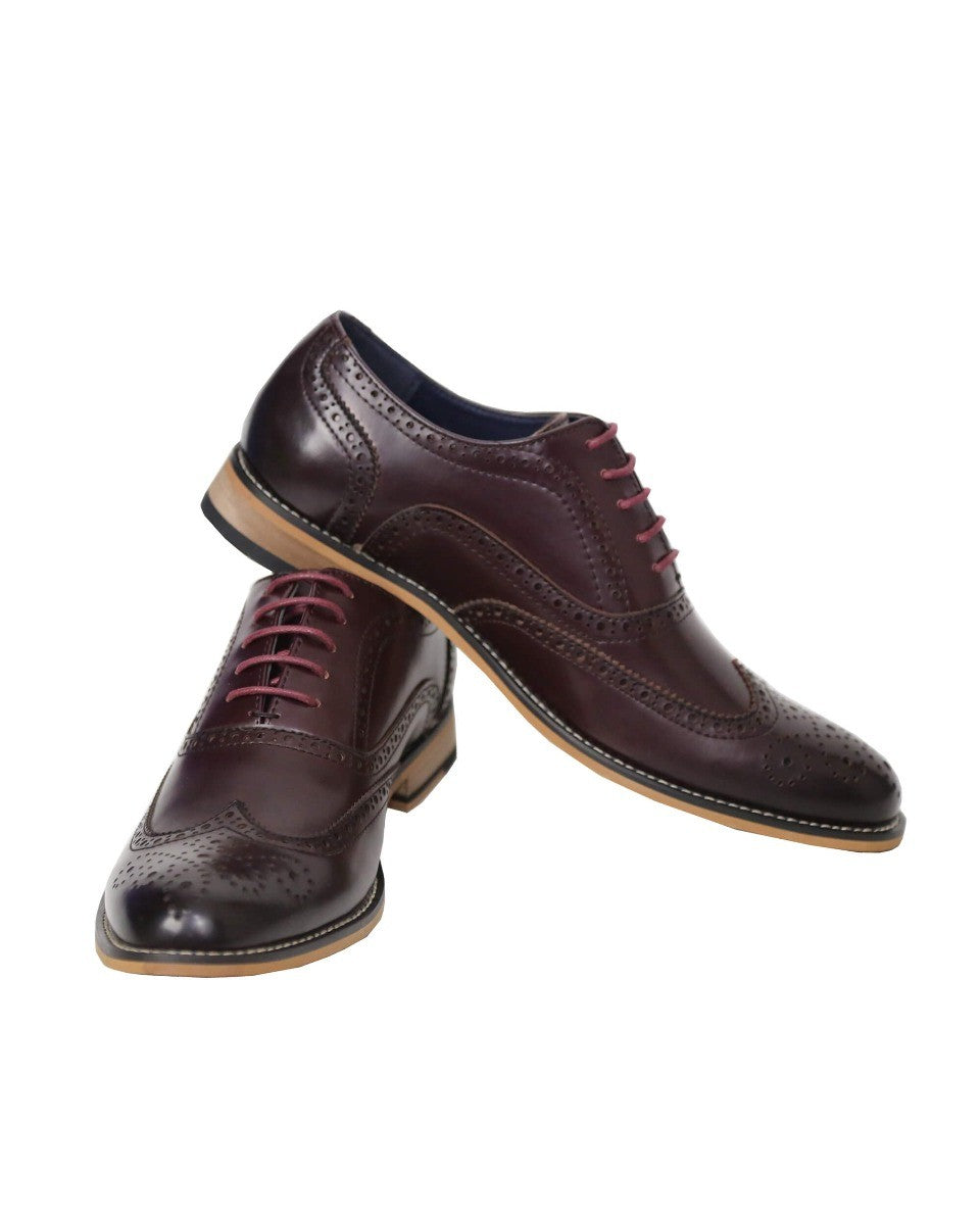 Chaussures brogue en cuir à lacets pour hommes - OXFORD - Vin