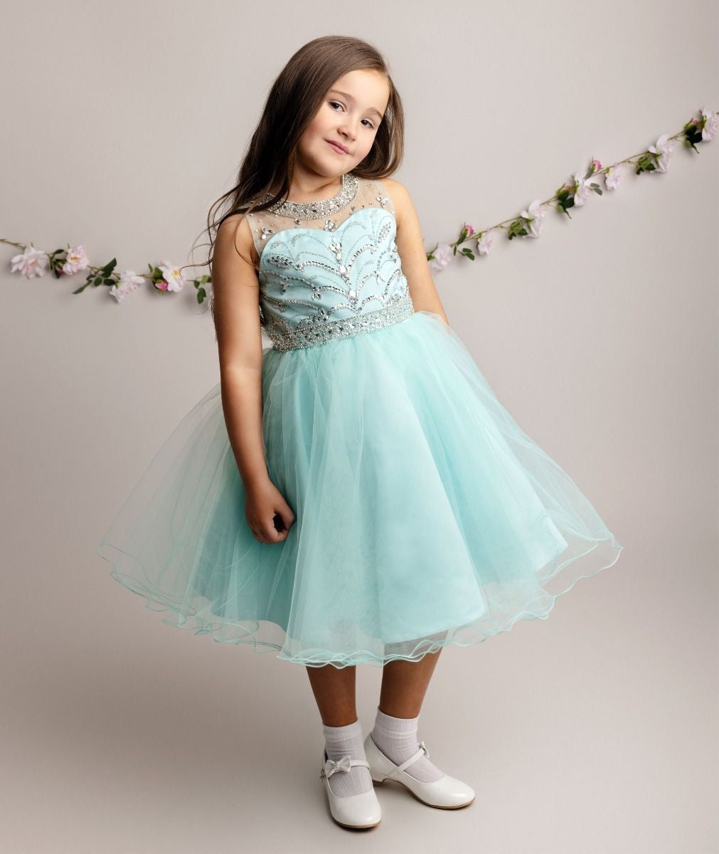 Robe en tulle avec embellissements en sequins pour filles - LOLA - Bleu Aqua