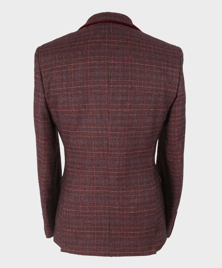 Herren Slim Fit Retro Tweed Blazer - CARLY - Weinrot