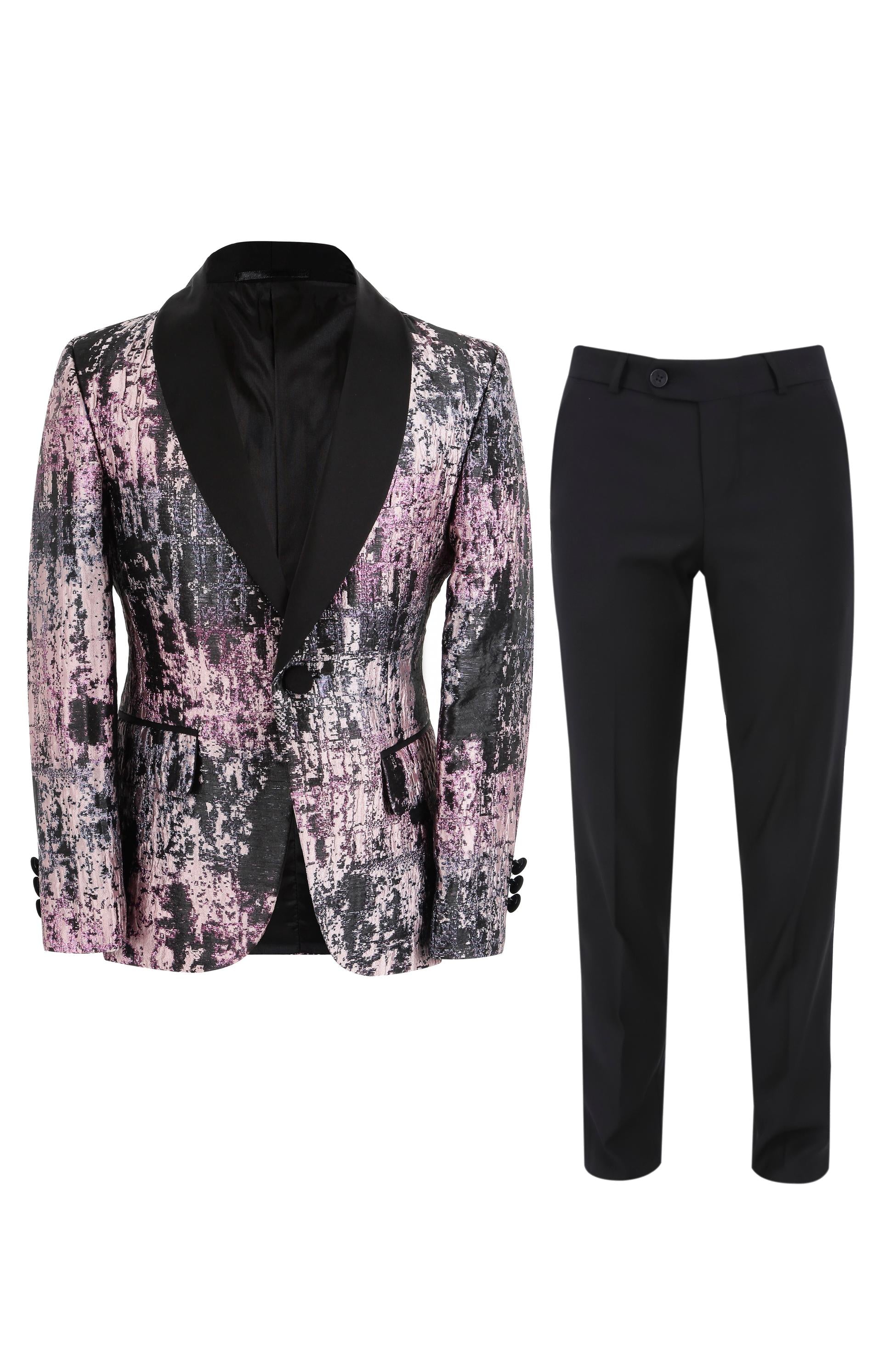 Jungen Glitzerndes Gemustertes Tuxedo Anzug - Schwarz - Pink