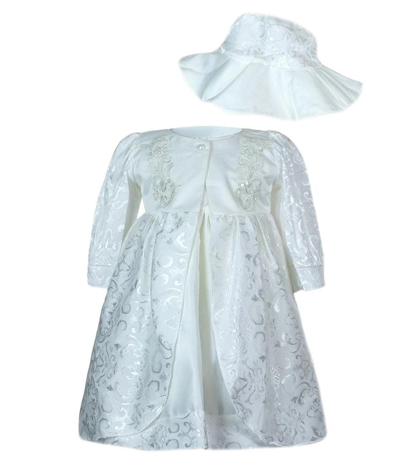 Ensemble Robe de Baptême Brodée pour Fillettes - Blanc