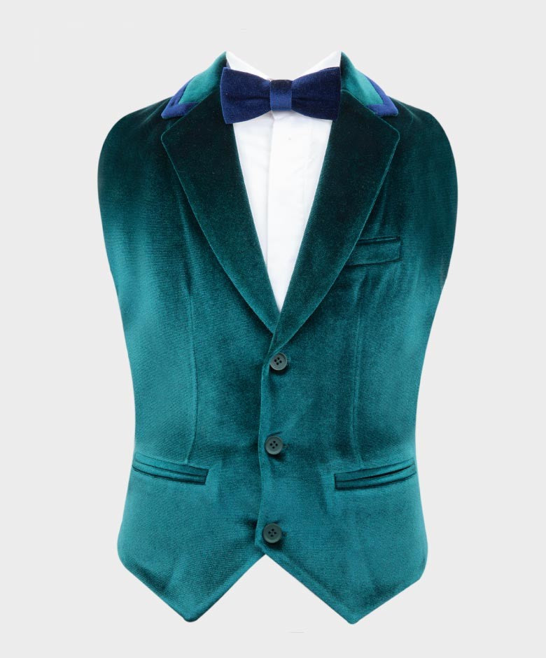 Costume en Velours Tailored Fit avec Patte de Coude pour Garçons - Vert