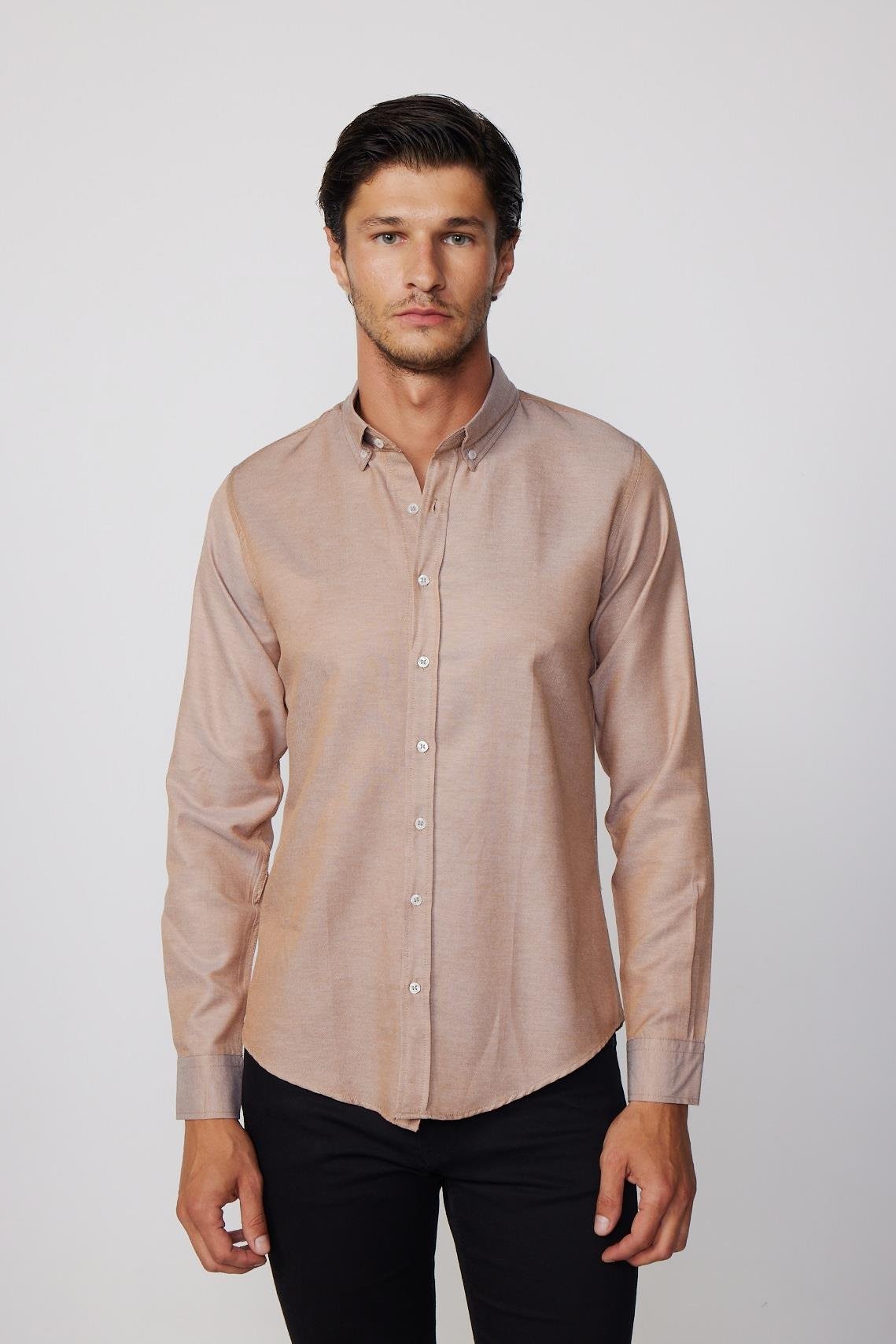 Chemise en coton à col boutonné slim fit pour hommes - GABARDIN - Tan