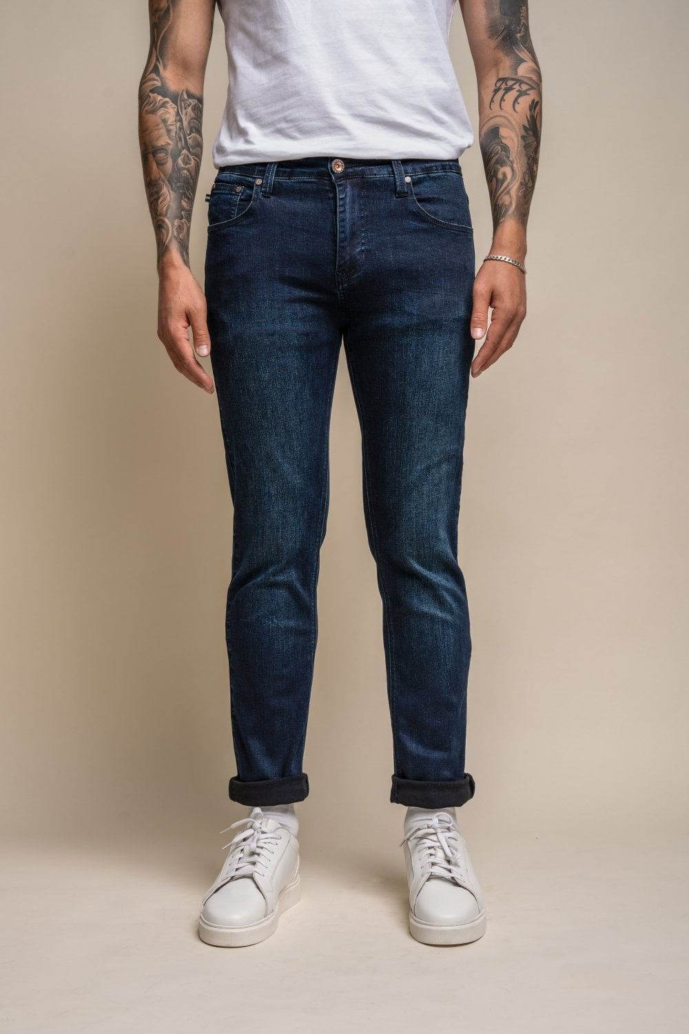 Jean en denim stretch ajusté pour hommes - ELLIOT - Bleu Indigo Foncé