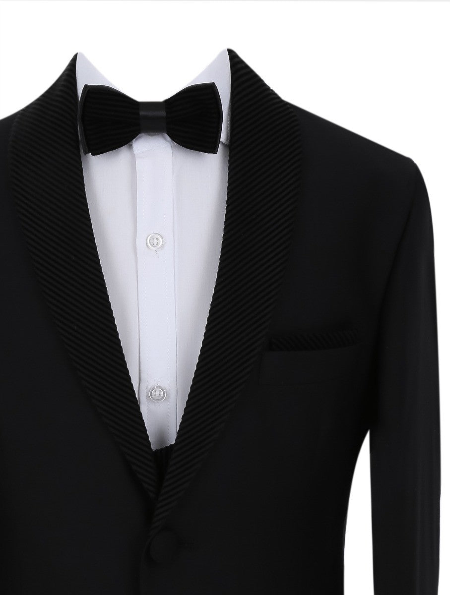 Costume Tuxedo avec Gilet en Velours Côtelé et Revers Shawl pour Garçons - Blanc - Noir