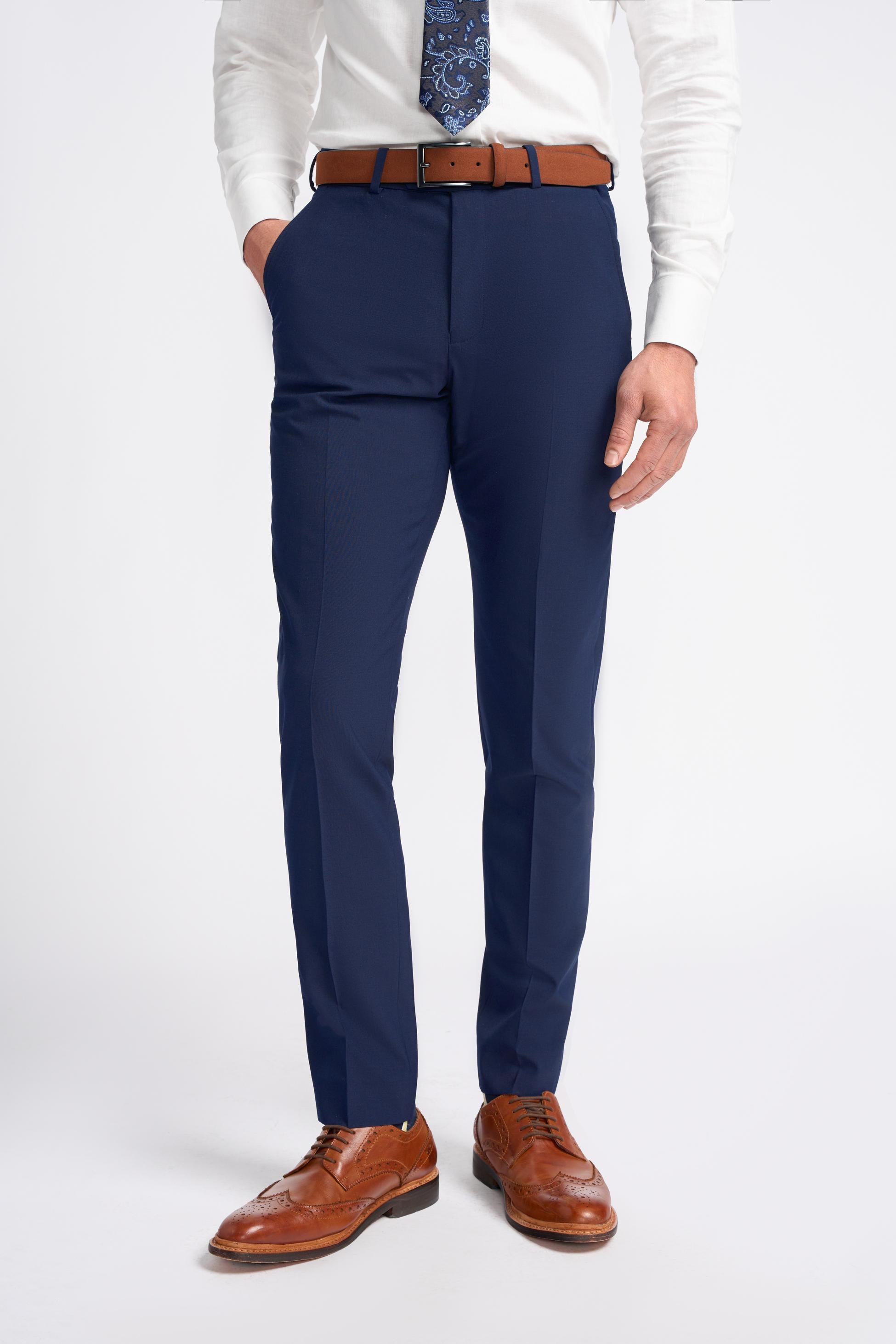 Pantalon en Laine Mélangée Slim Fit pour Homme - VICTORIOUS - Bleu Marine