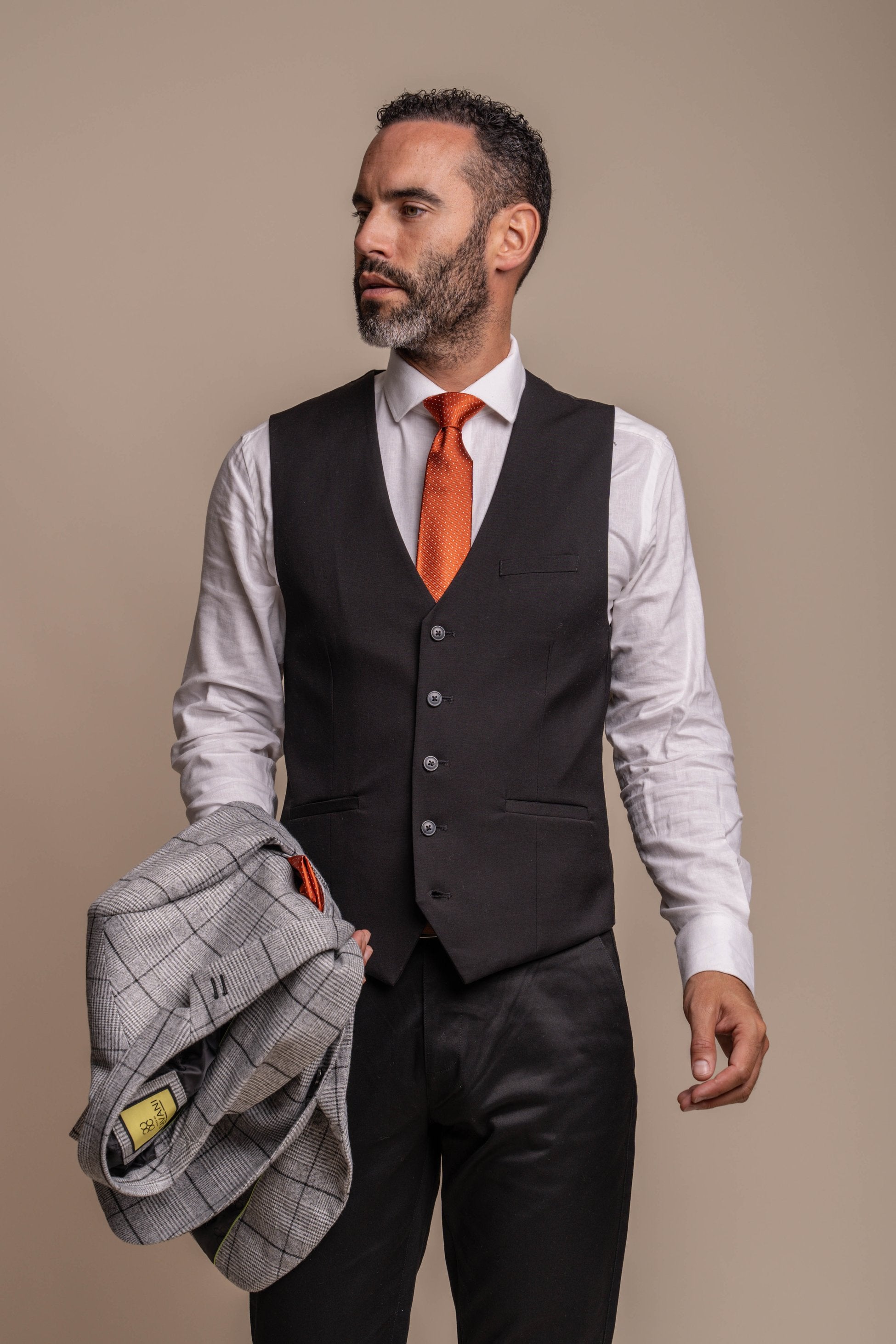 Costume à Motif Windowpane Gris et Noir Slim Fit pour Homme - Ensemble Combiné