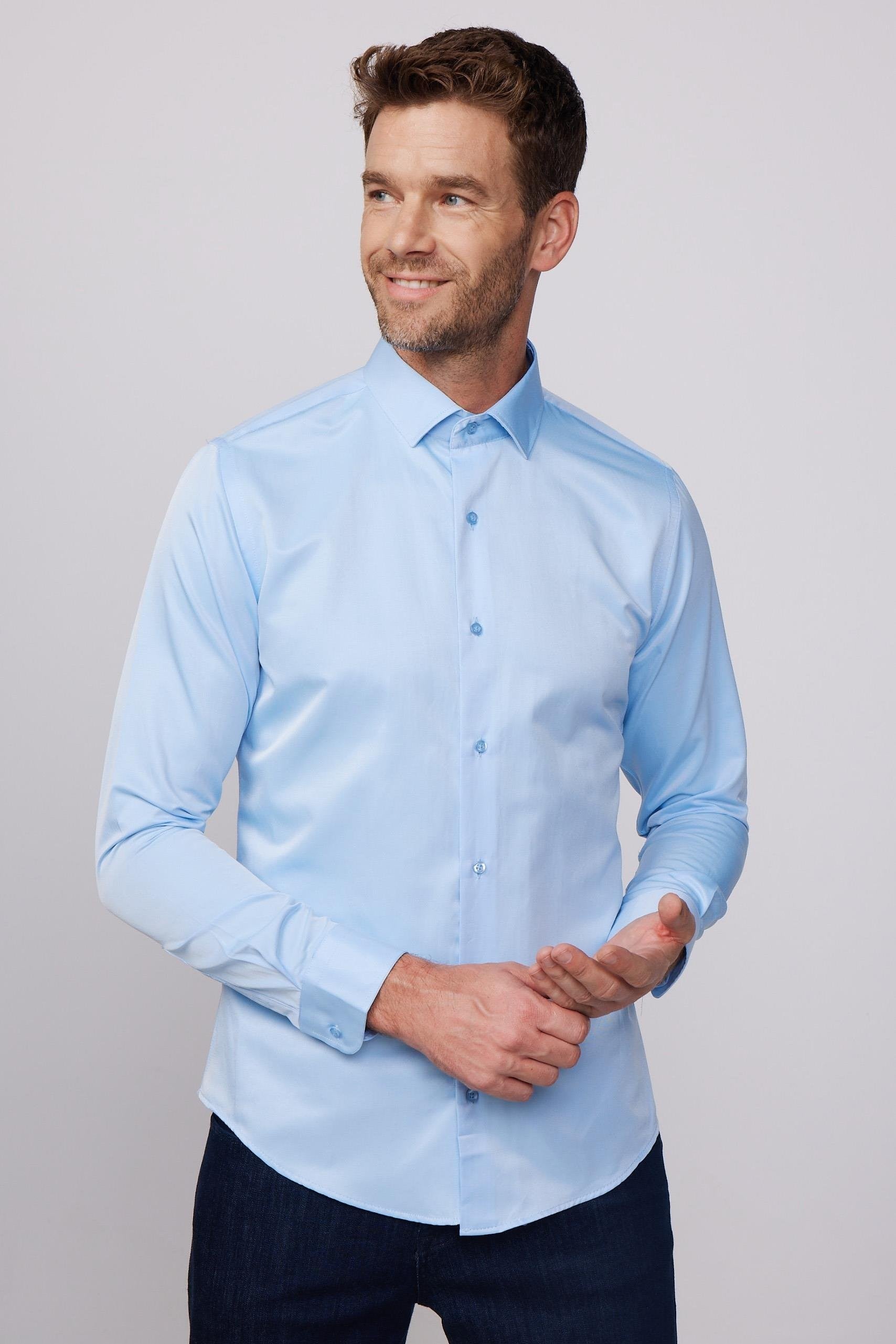 Herren Slim Fit Button-Down Baumwoll Mischung Hemd - Dimi Dotti - Hellblau