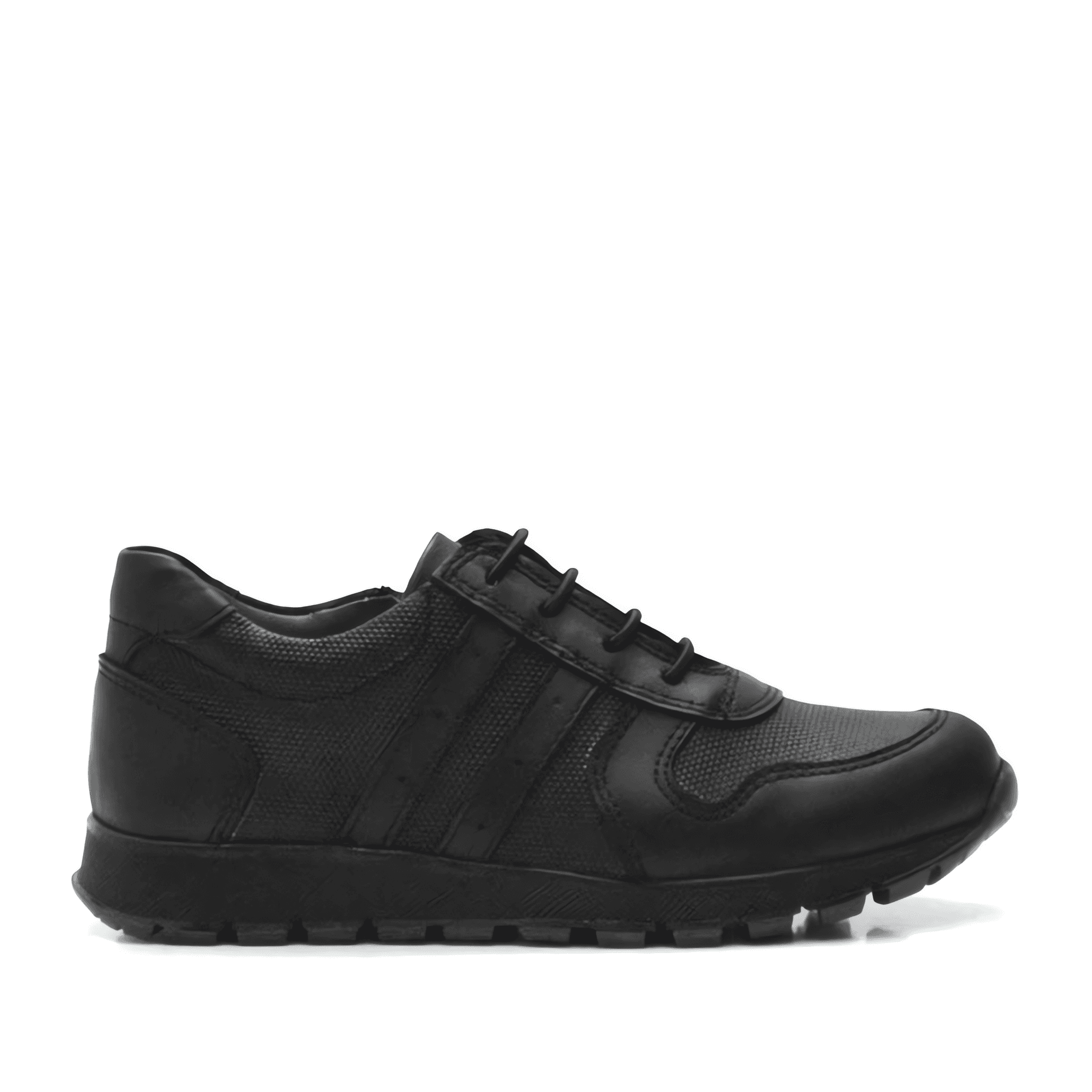 Boys Black Leather Lace Up School Trainer Shoes - 3700 - Black