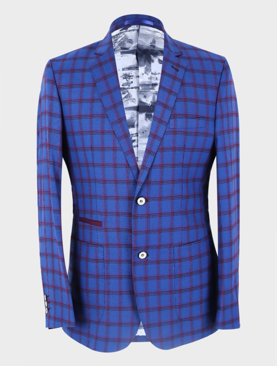 Herren Slim Fit Windowpane Karo Blazer - COSTELLO - Marineblau