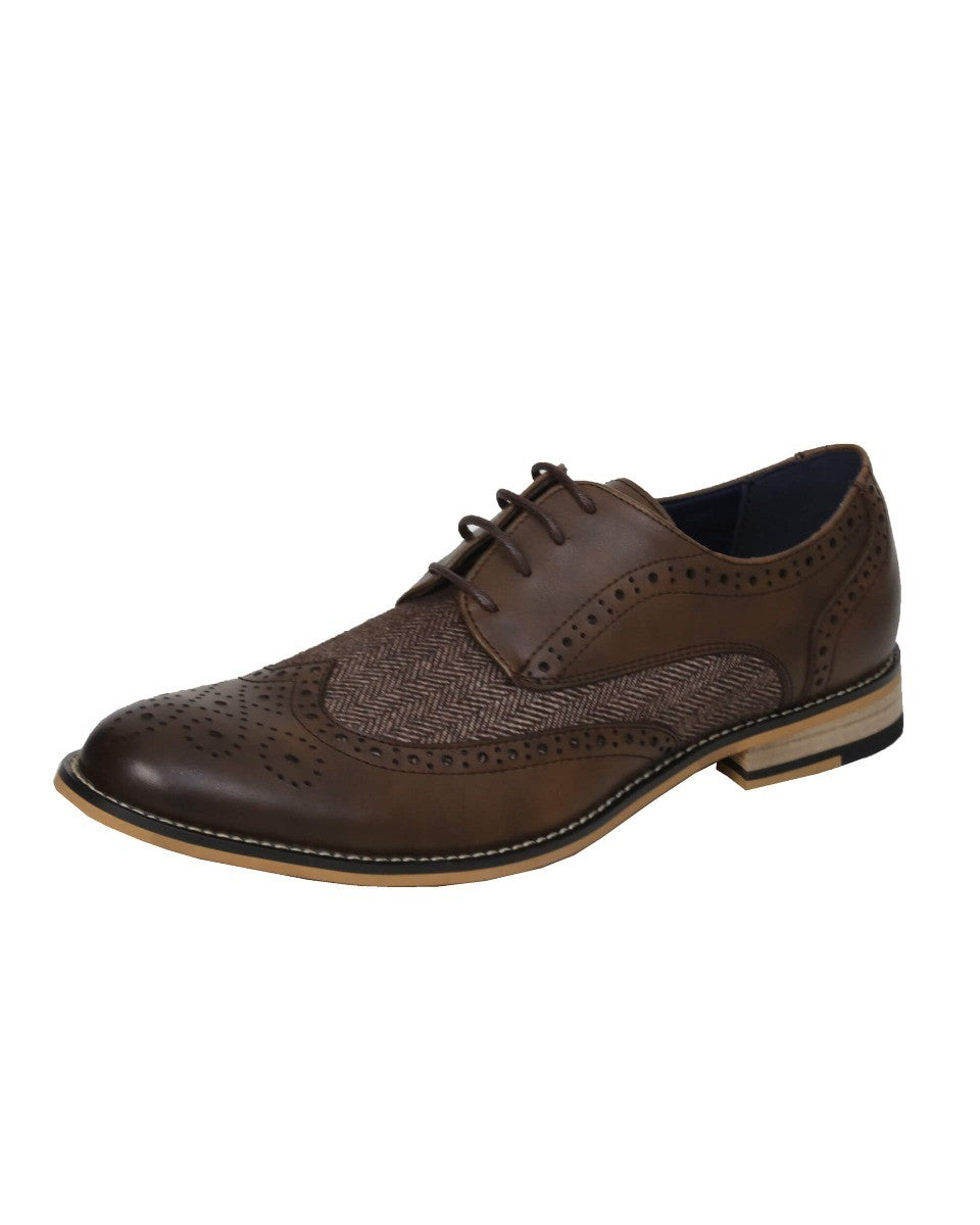 Chaussures Richelieu en Cuir et Tweed pour Homme - HORATIO - Brun