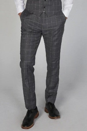 Men's Windowpane Check Tailored Fit Trousers - HOBBS - Grey