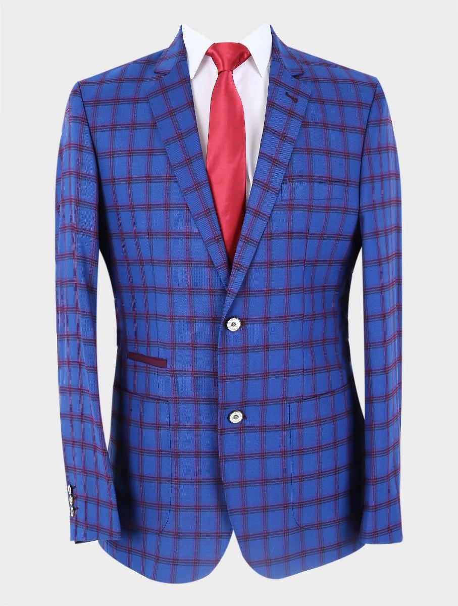 Men's Slim Fit Windowpane Check Blazer - COSTELLO - Navy Blue