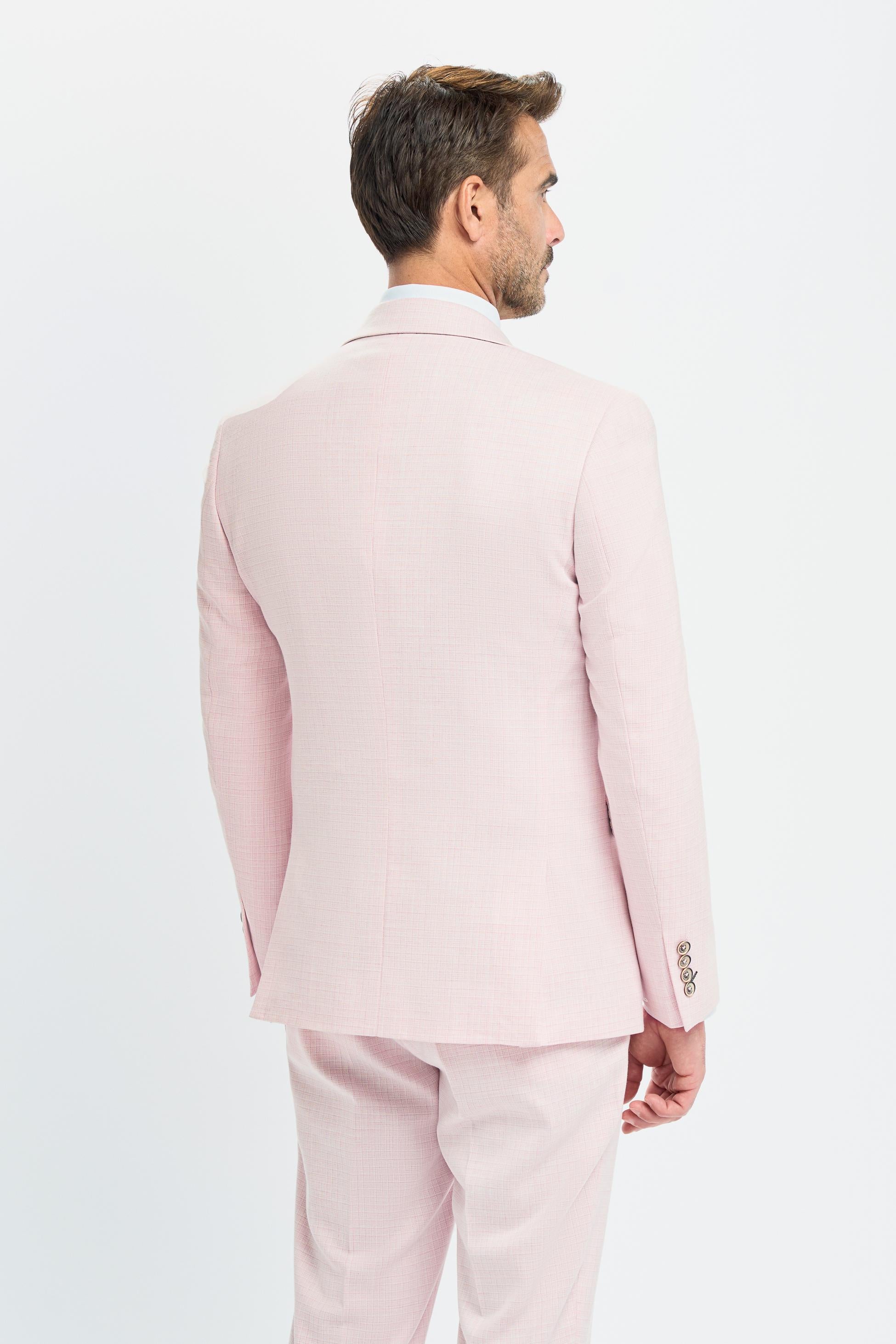 Men’s 3-Piece Slim Fit Textured Formal Suit - Tropez Mauve Pink - Mauve