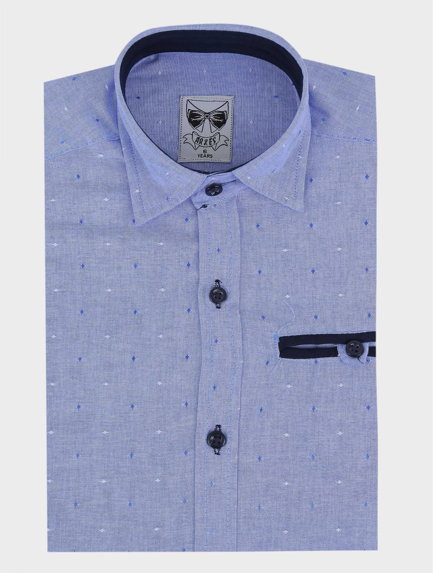 Chemise Oxford à Motifs Pointillés Slim Fit pour Garçons - Bleu Moyen