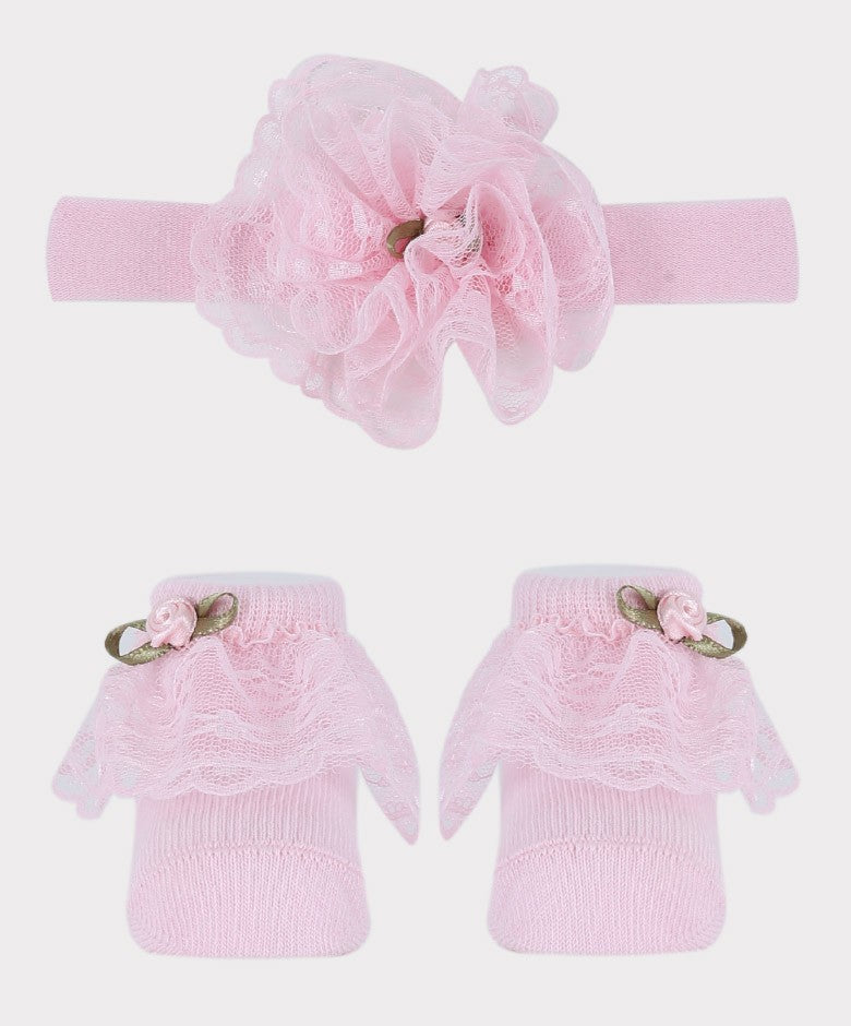 Baby Mädchen Stirnband und Socken-Set - Pink