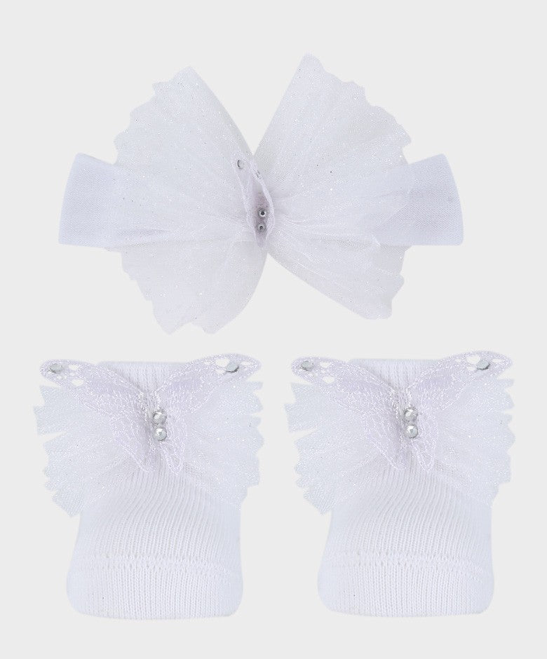 Ensemble Bandeau et Chaussettes pour Fillettes - Blanc