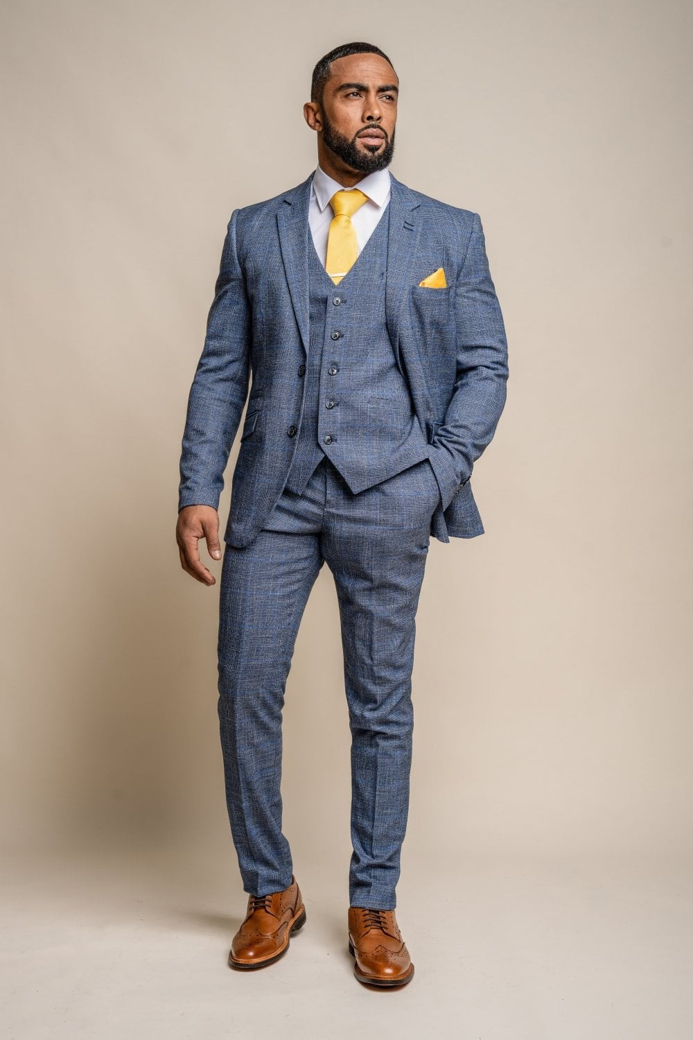 Men's Check Slim Fit Blue Suit - PHANTOM - Blue