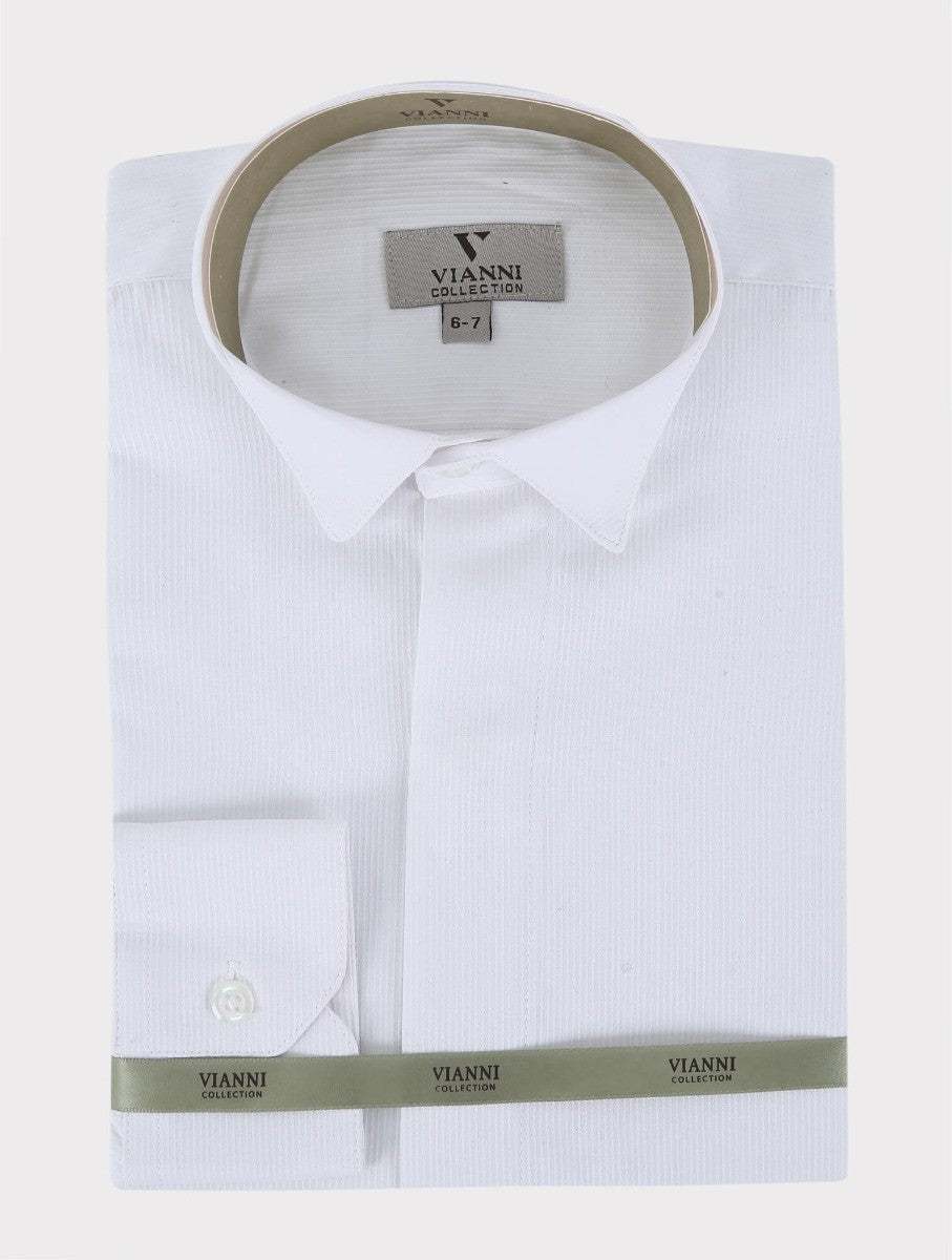 Chemise à Col Cassé à Rayures pour Garçons - Blanc