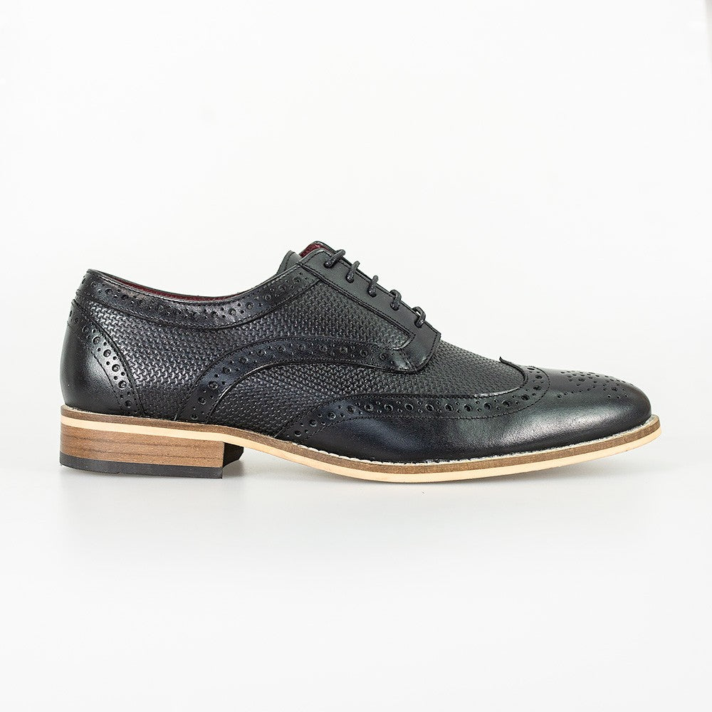 Men's Lace Up Leather Brogue Dress Shoes - Black