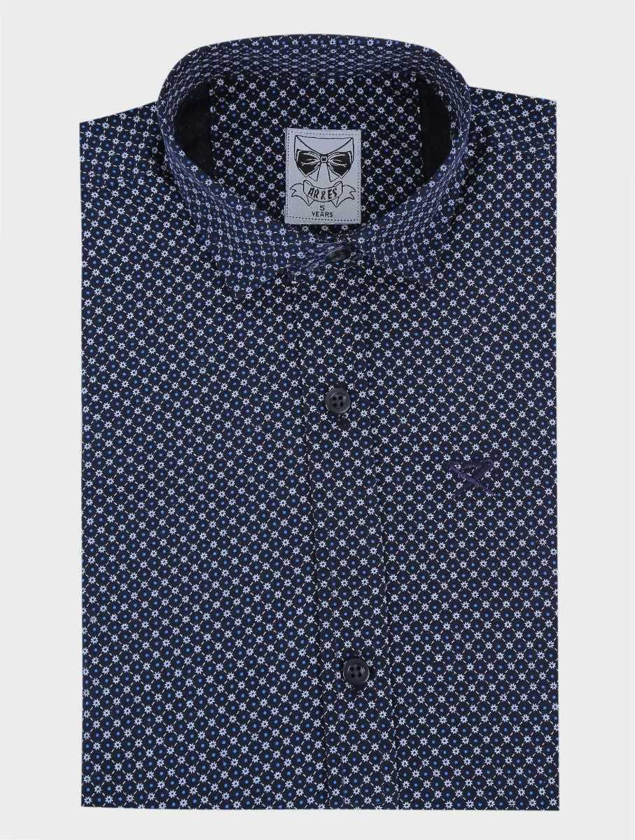 Chemise à Manches Longues à Motifs Slim Fit pour Garçons - ARTHUR - Bleu Marine