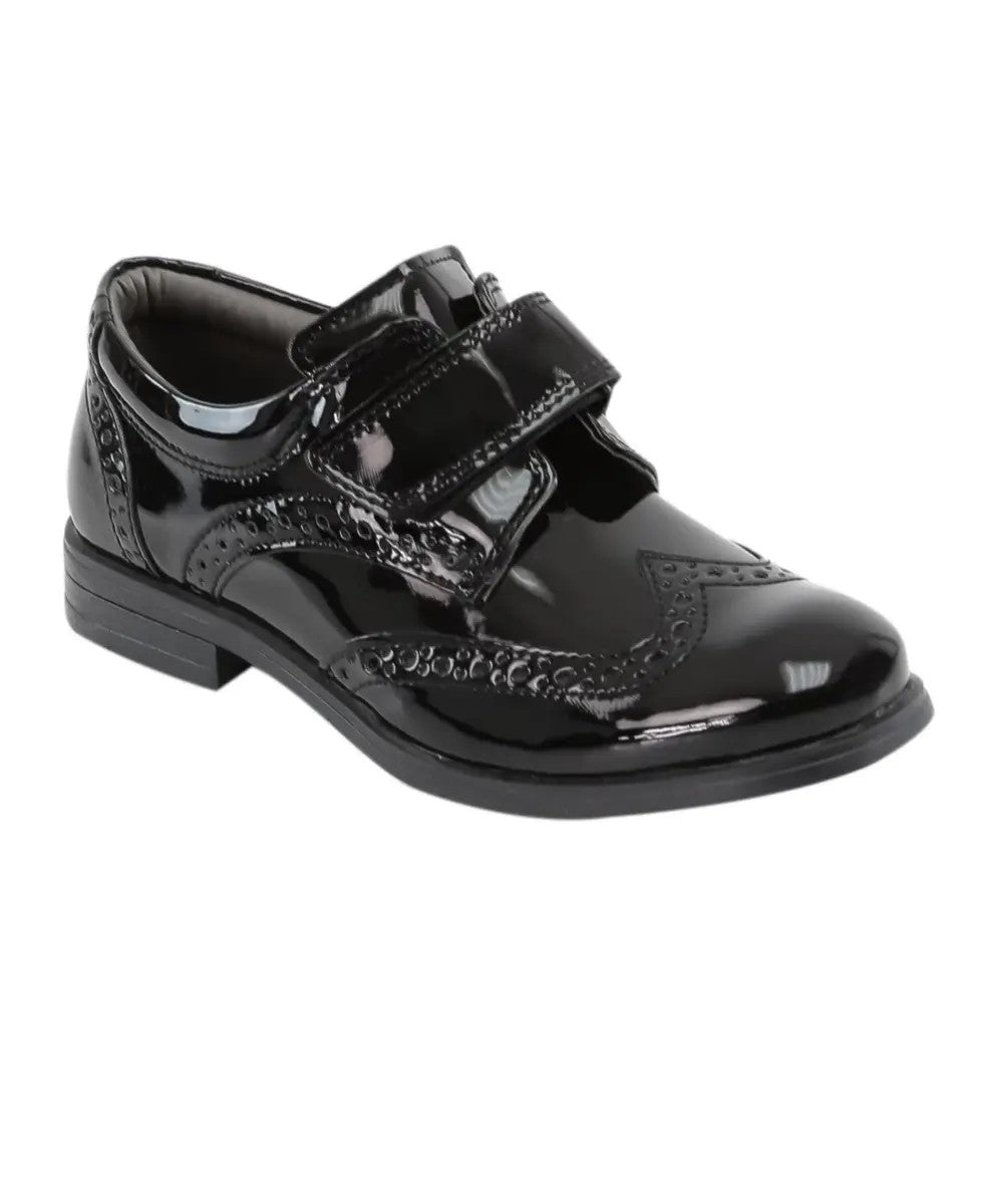 Jungen Patent Brogue Klettverschluss Formelle Schuhe - Schwarz