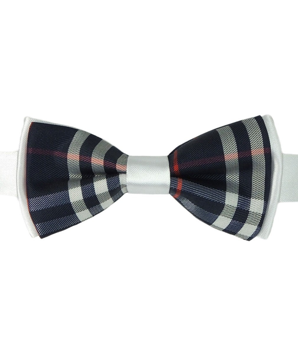 Boys Check Bow Tie Burberry Style with Strap - Navy Blue - White