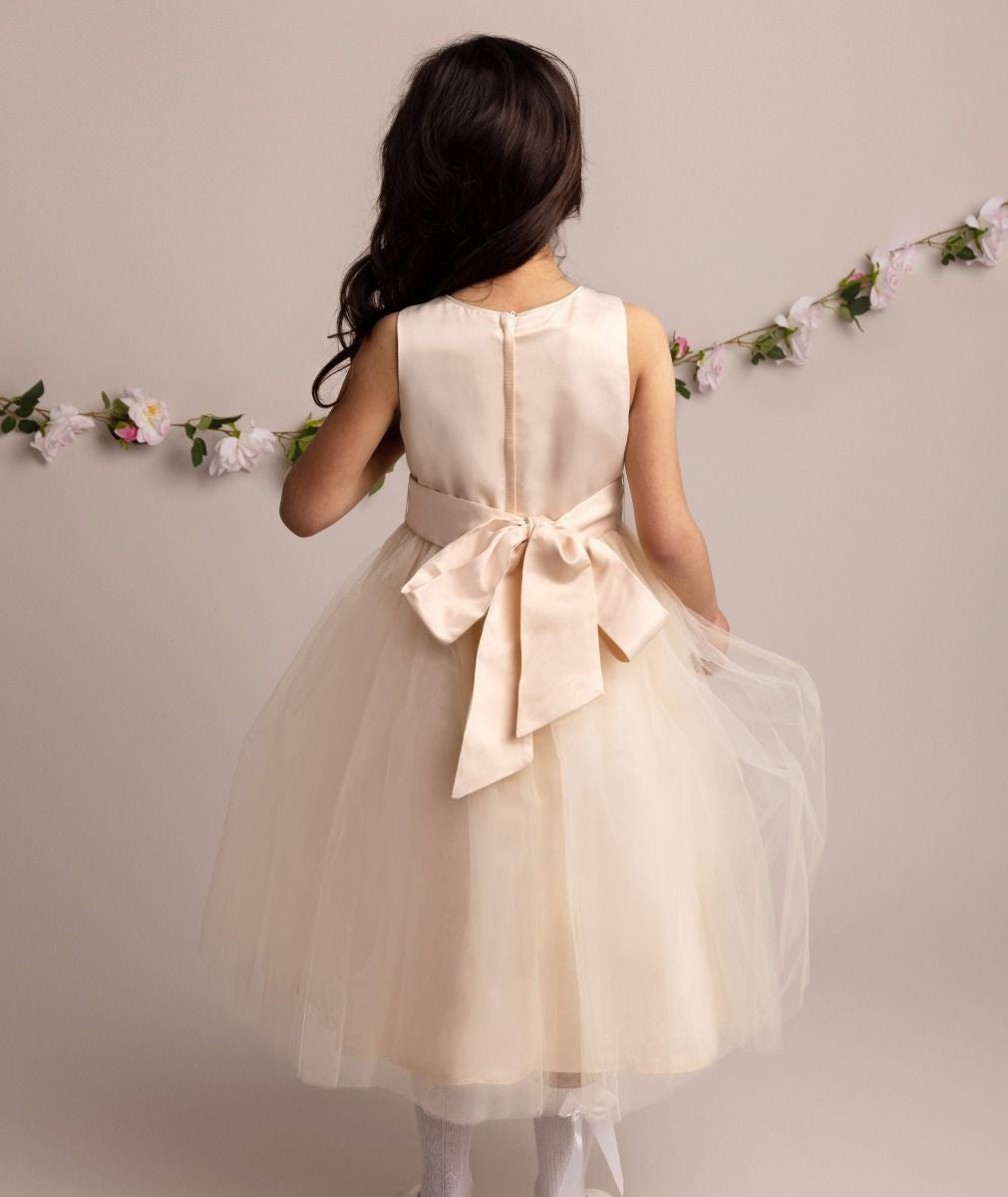 Robe de Demoiselle d'Honneur avec Jupe en Tulle et Nœud - HILARY - Champagne