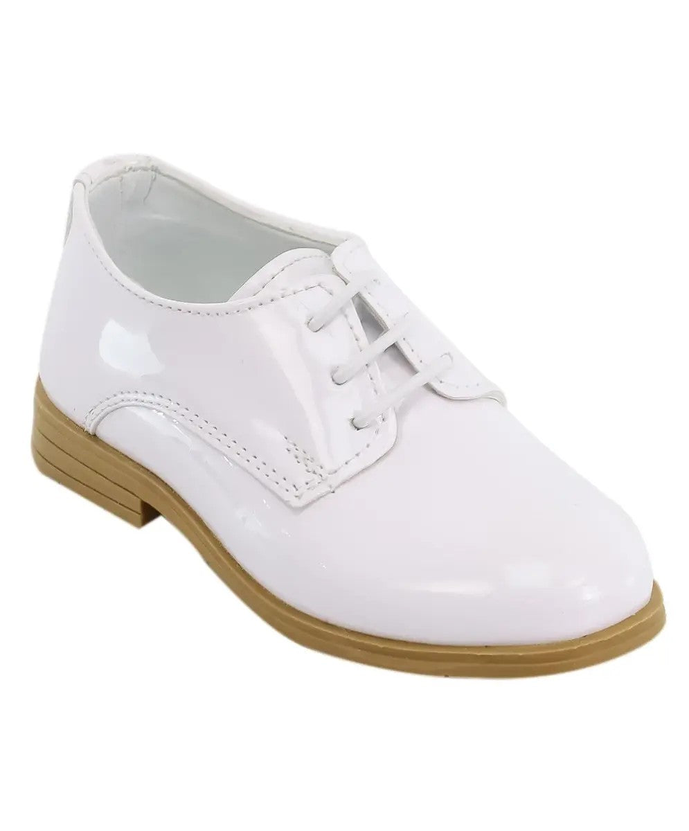 Chaussures de Communion Derby Vernies Blanches à Lacets pour Garçons - Blanc