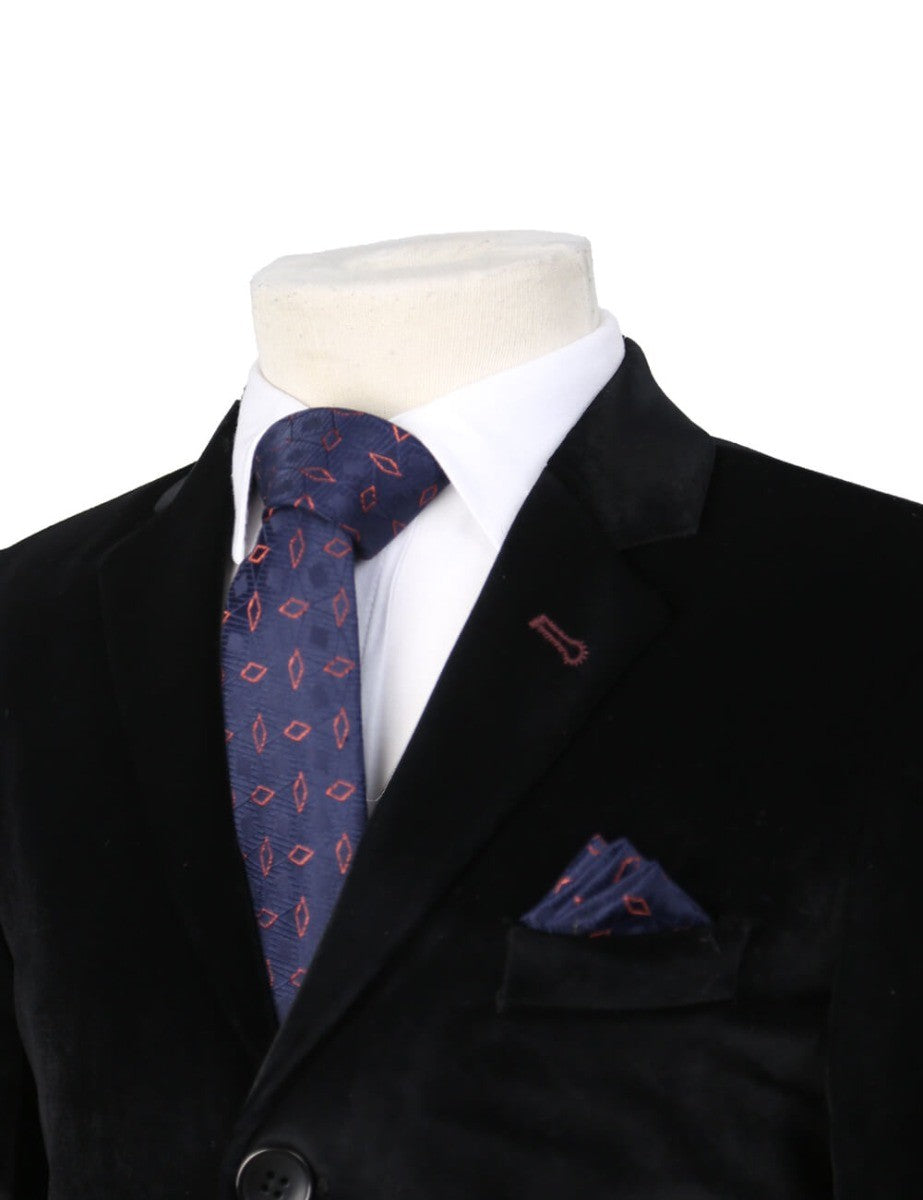 Ensemble Cravate et Pochette Formels à Motifs Mixtes pour Garçon – Bleu Marine Diamant
