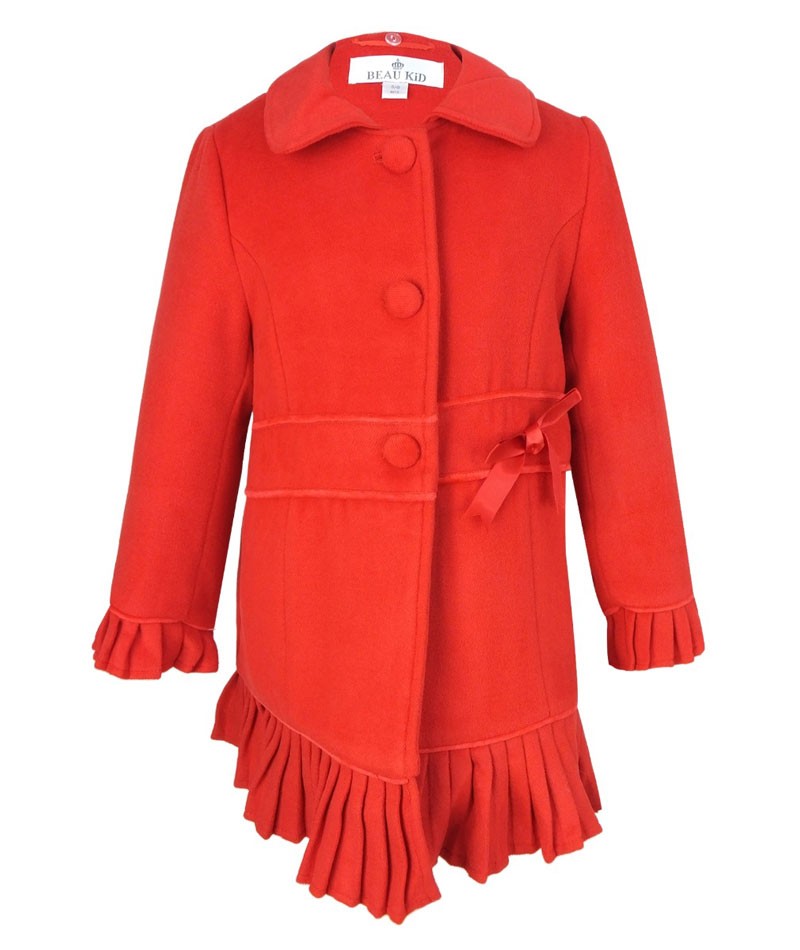 Ensemble Manteau avec Col en Fourrure Amovible et Chapeau pour Filles - Rouge