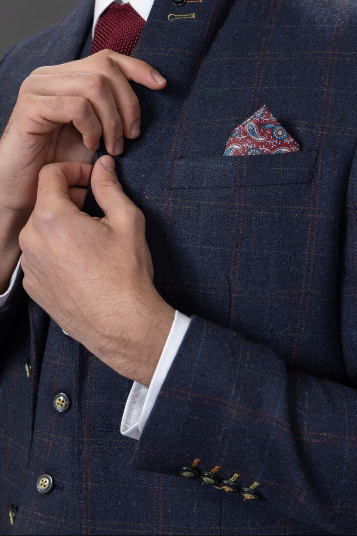 Traje azul marino de tweed para hombre con cuadro ventana y corte entallado - RYAN - Azul marino