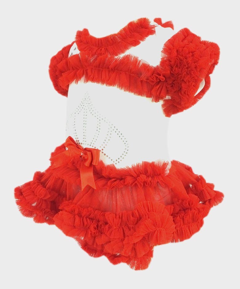 Bodysuit Tutu en Tulle et Coton pour Fillettes - Rouge