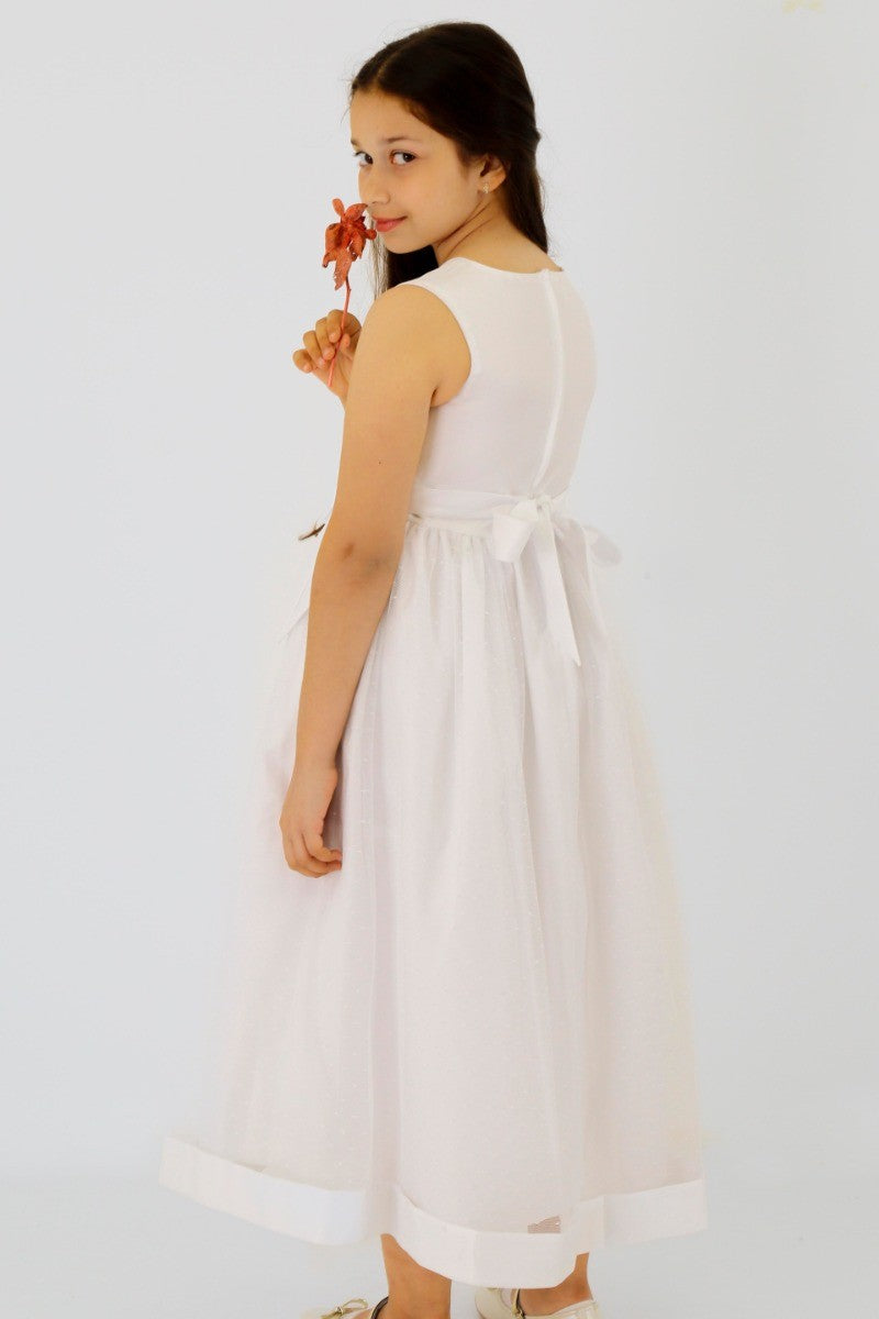 Robe de Communion en Tulle sans Manches pour Filles - Ivoire