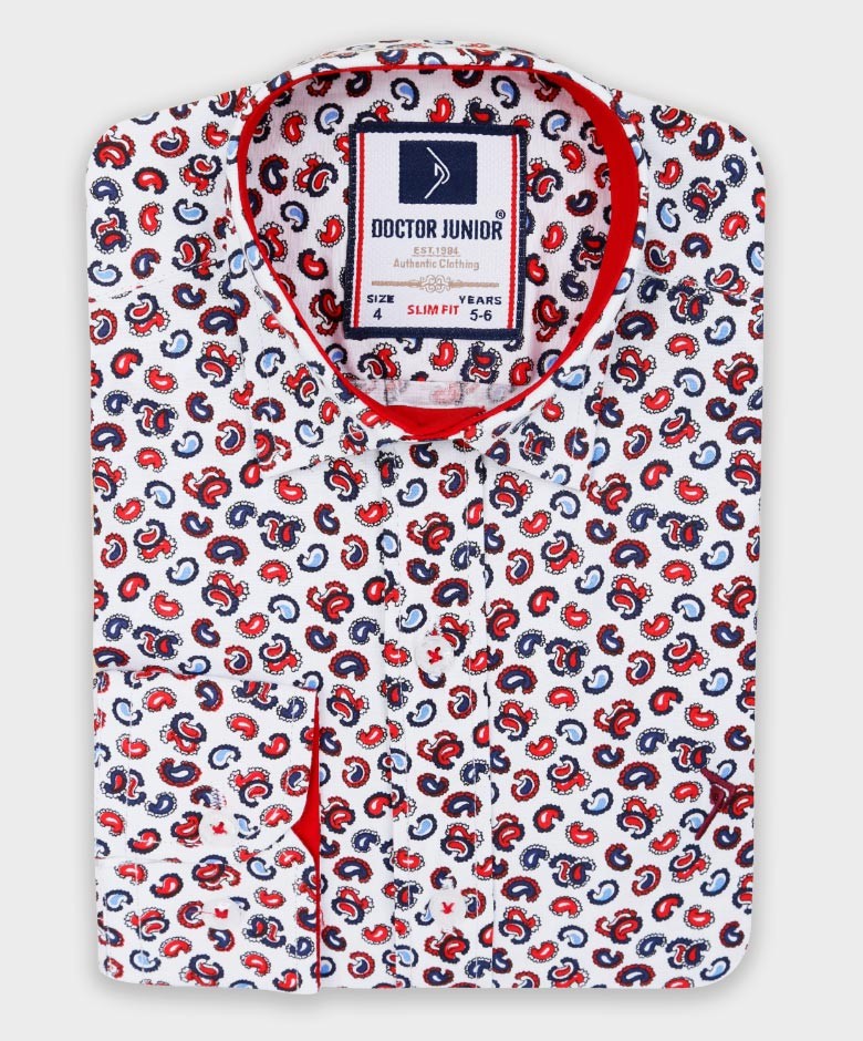 Chemise Décontractée à Motifs Paisley Slim Fit pour Garçons - Blanc - Rouge