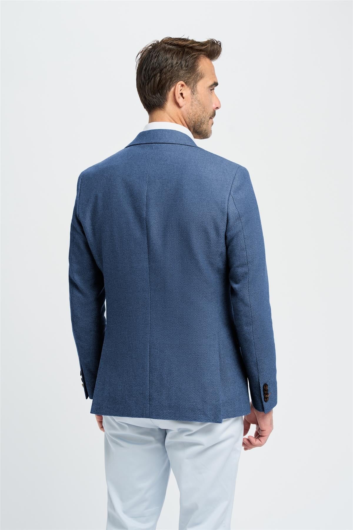 Herren Blauer Baumwoll Fischgräten Blazer - Felix - Blau