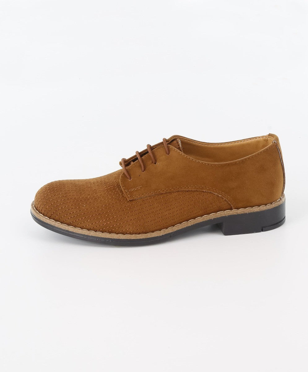 Boys Suede Lace Up Formal Shoes - Tan Brown