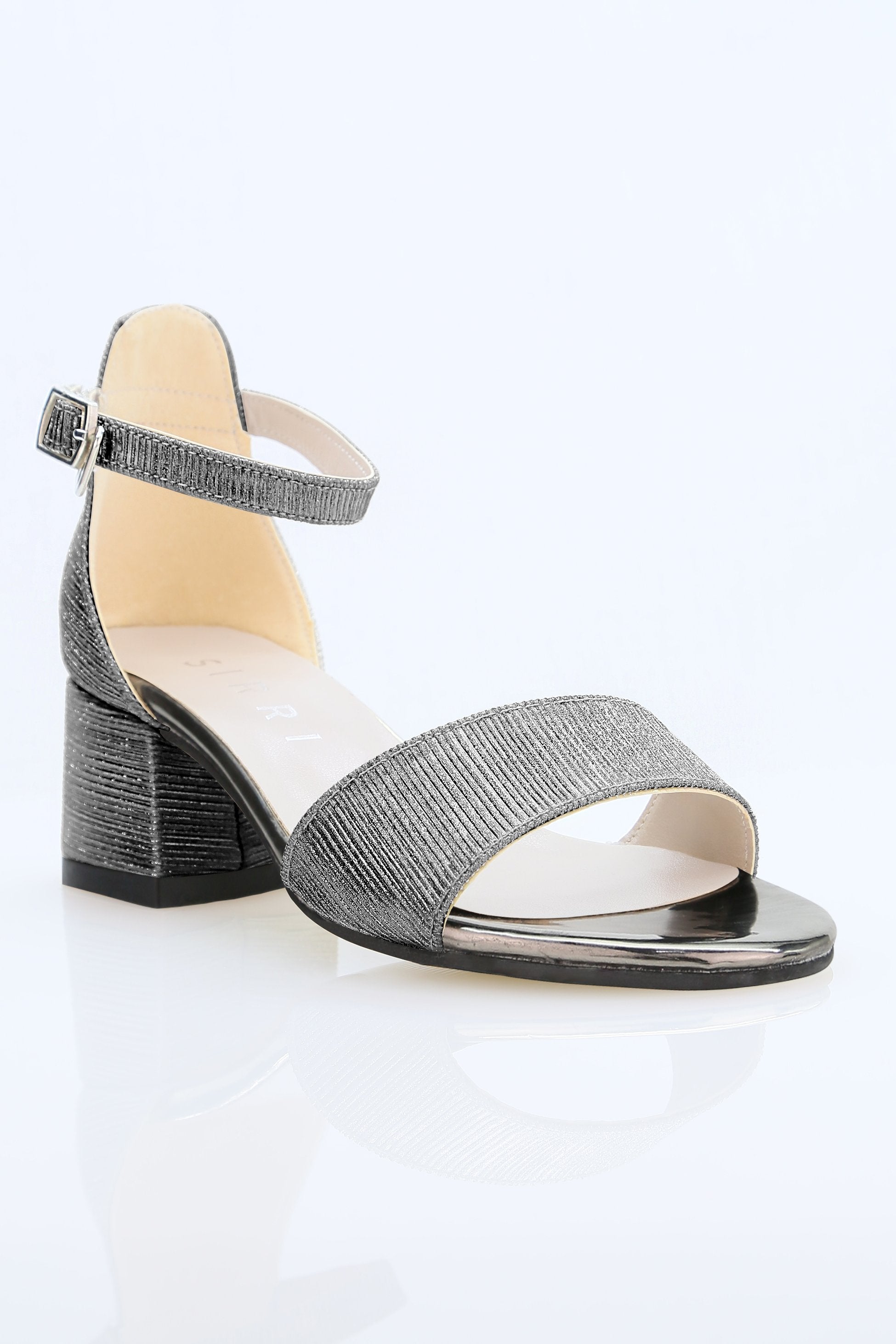 Mädchen Texturierte Silber Blockabsatz Sandalen - JENNY - Platin