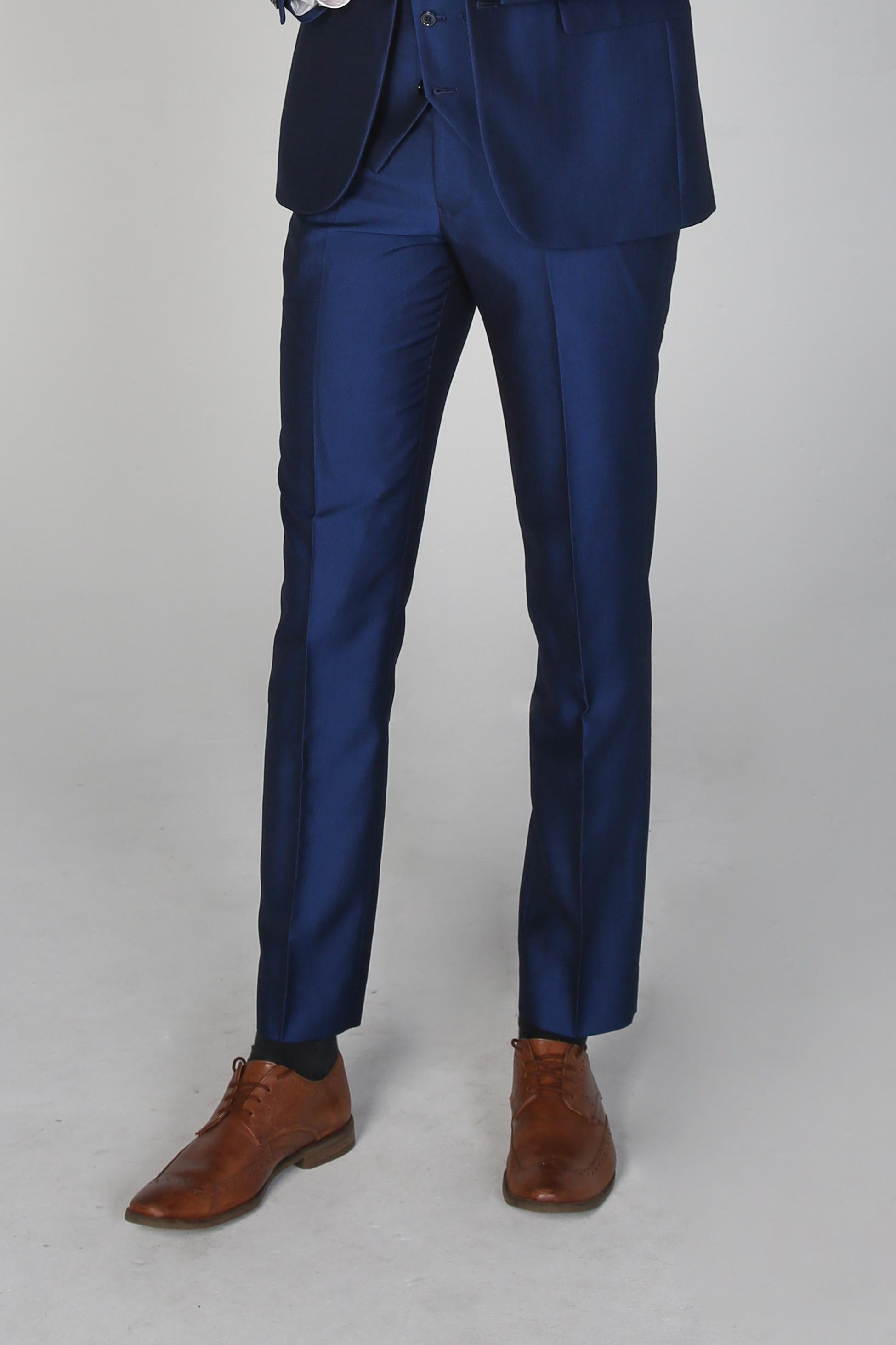 Men's Sheen Effect Formal Trousers - KINGSLEY - Navy Blue