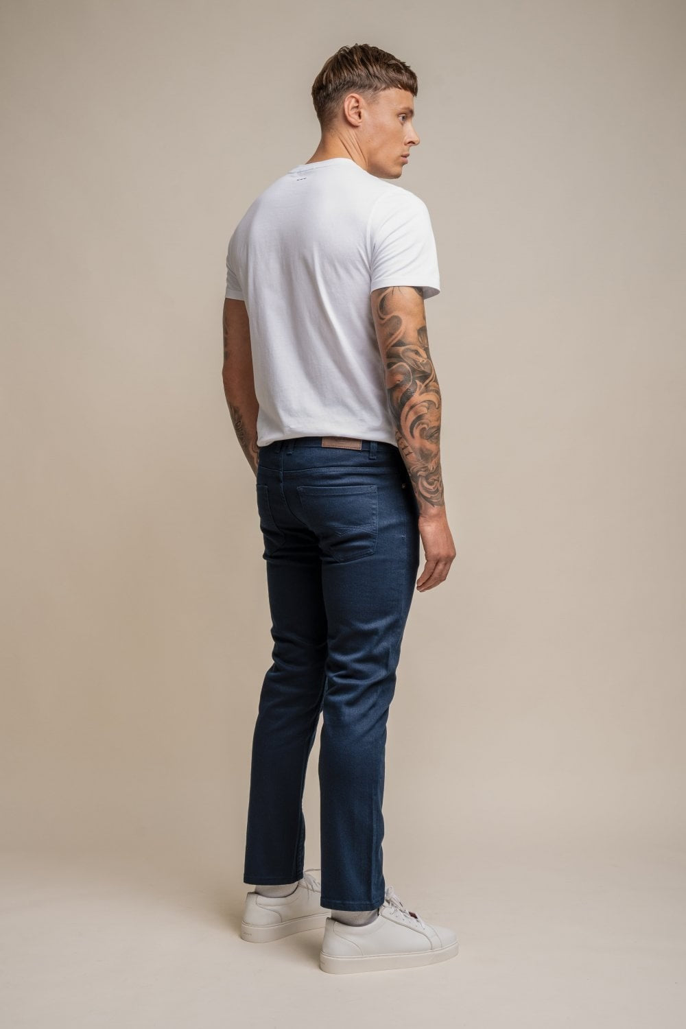 Jean en denim stretch ajusté en coton pour hommes - MILANO - Bleu Marine