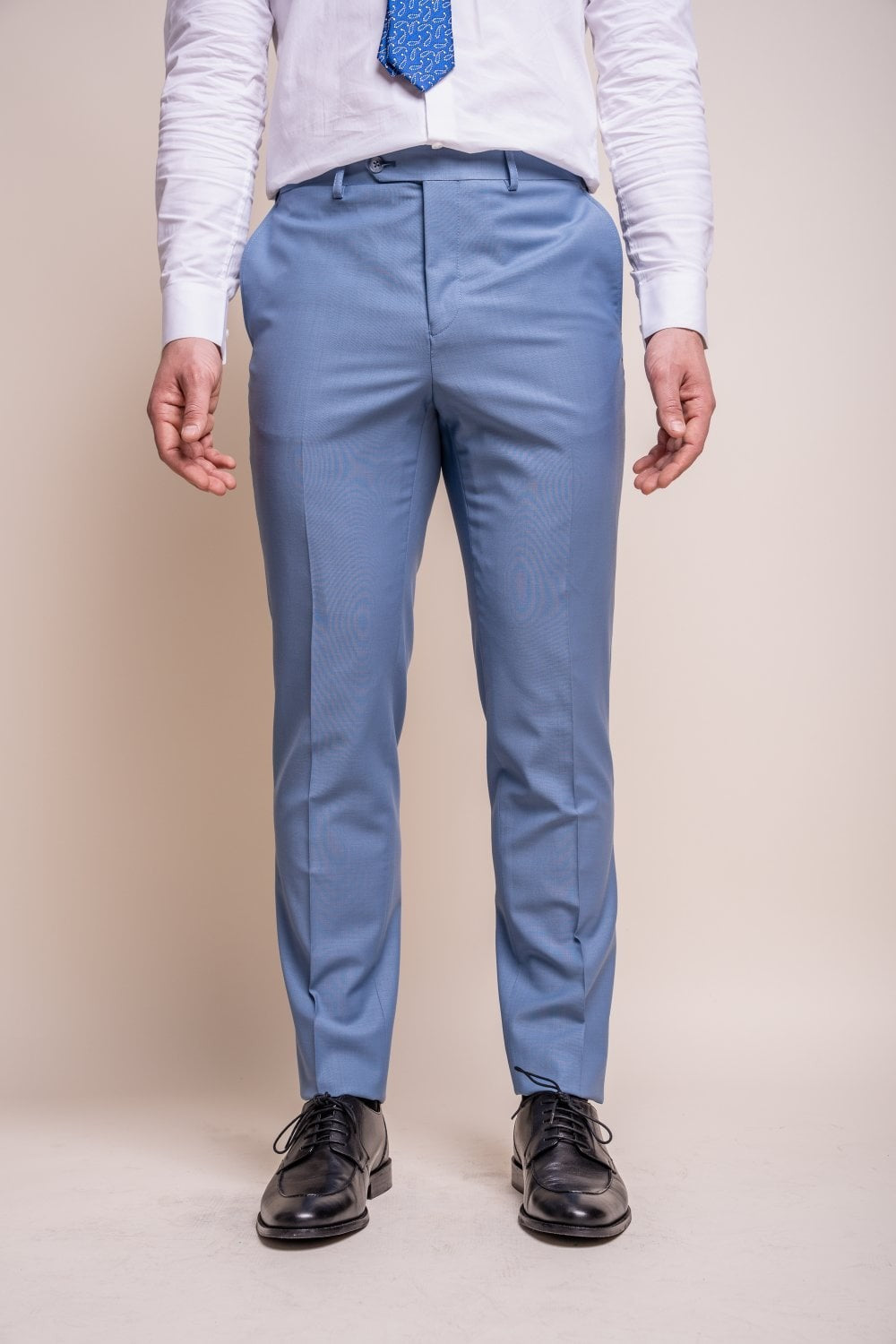 Men's Wool Blend Slim Fit Trousers- BOND - Ocean Blue